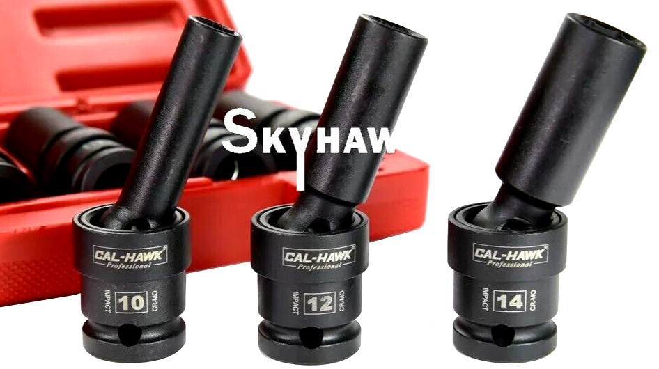 10 Pc 1/2″ Drive Universal Swivel Deep Impact Socket Set (METRIC) PRO Radius Set