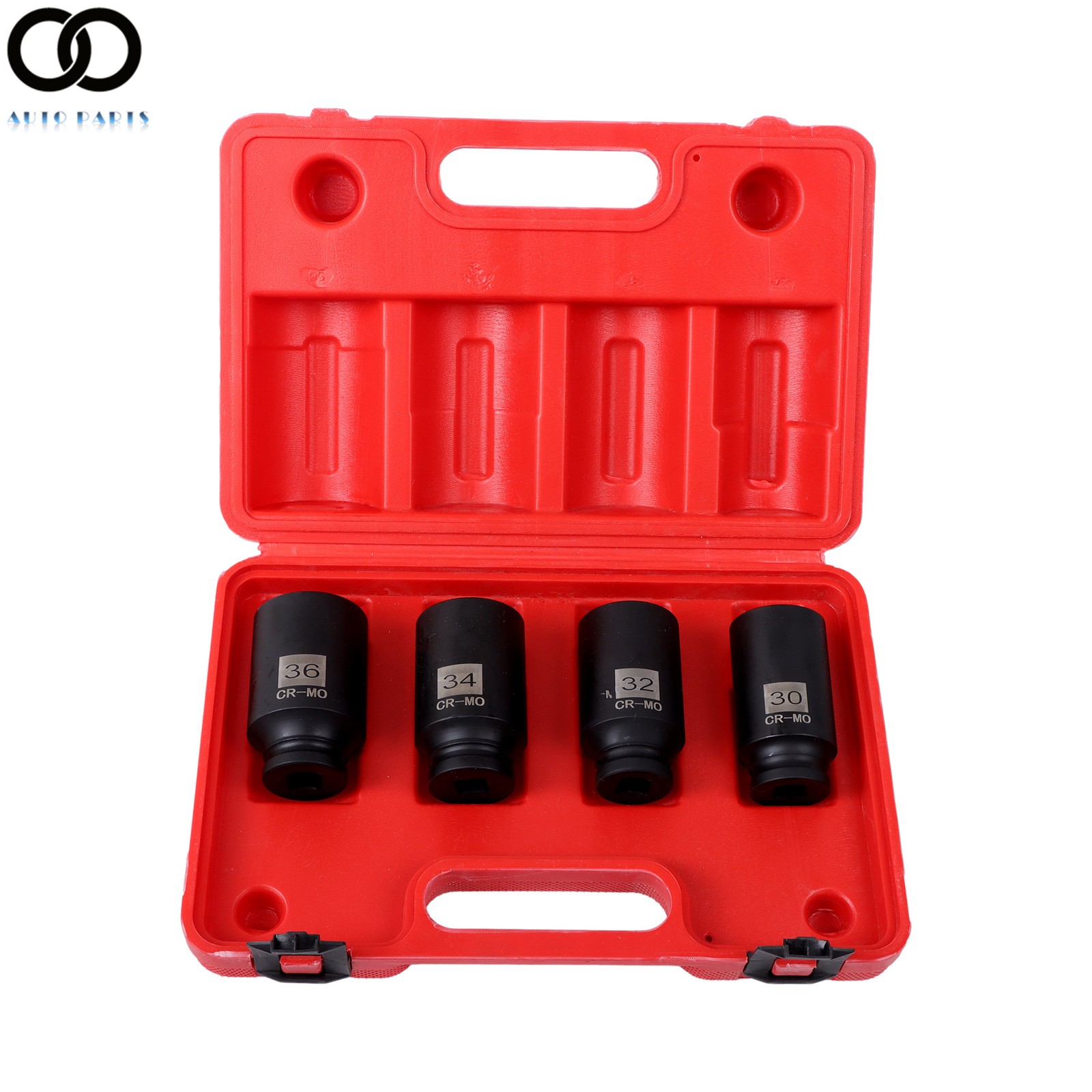 4pc 12 POINT 1/2″ Dr Deep Spindle Axle Nut Socket Set METRIC 30mm 32mm 34mm 36mm