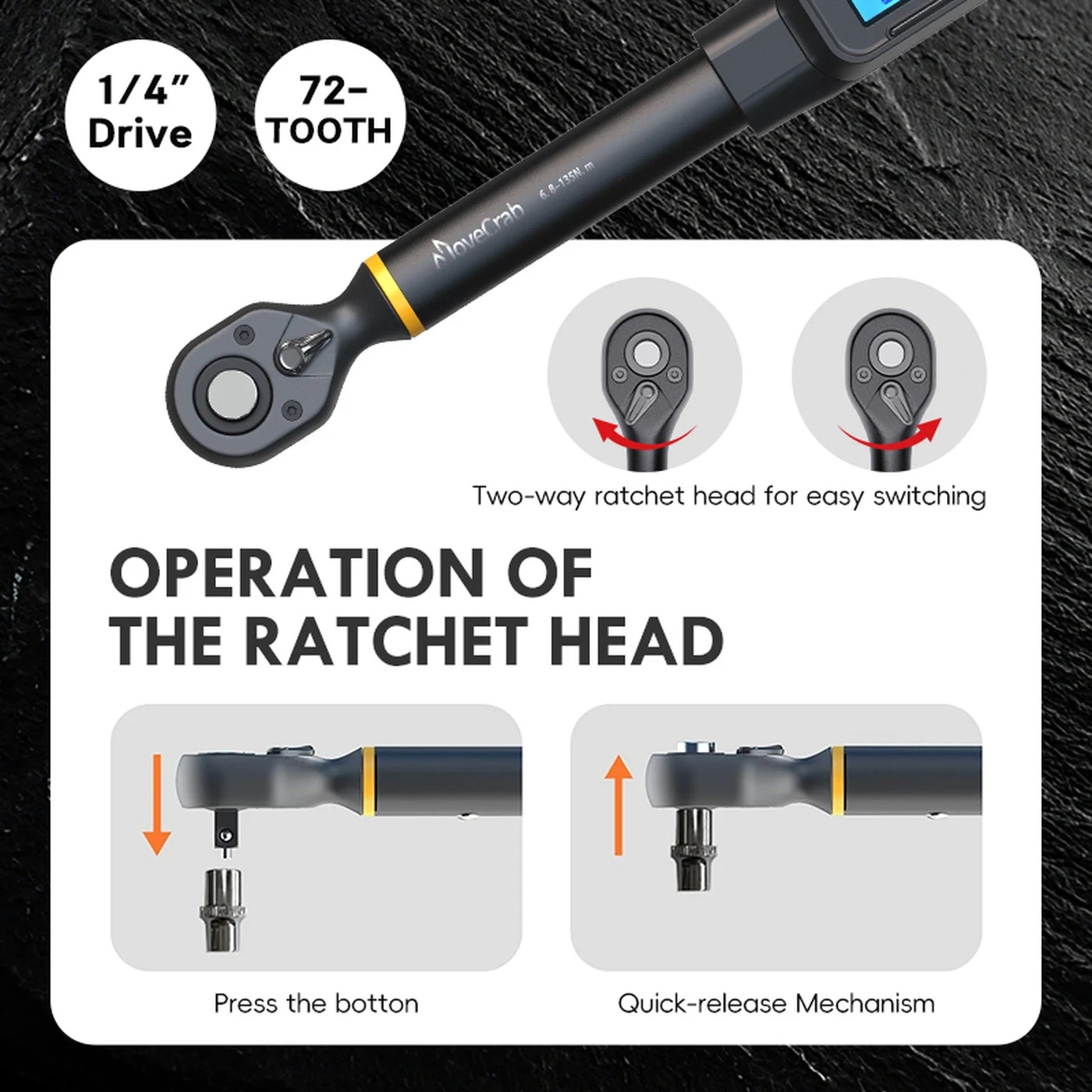 Professional Digital Torque Wrench 1/2″ Drive 6.8-135N.m ±2% High Accuracy LED