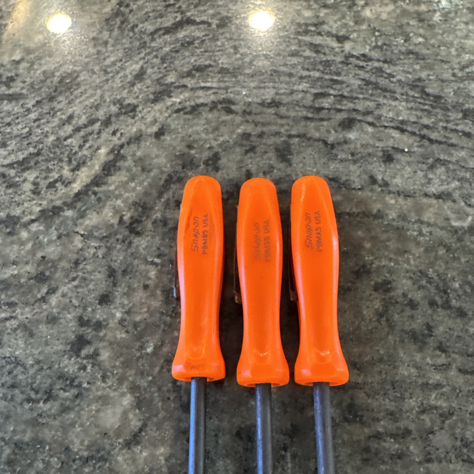 snap on 3 pc orange 5” mini poket prybar set straight, bent, 90dg pbms5o,b5o,a5o