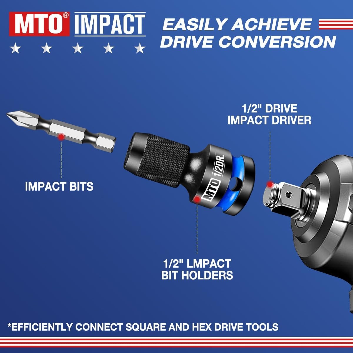 Square Drive to Hex Socket Adapter Set, 3PCS Quick Release Impact Bit Holder, 1/