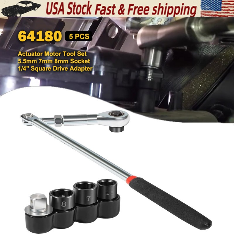 64180 Actuator Motor Tool Set 5.5mm 7mm 8mm Socket and 1/4″ Square Drive Adapter