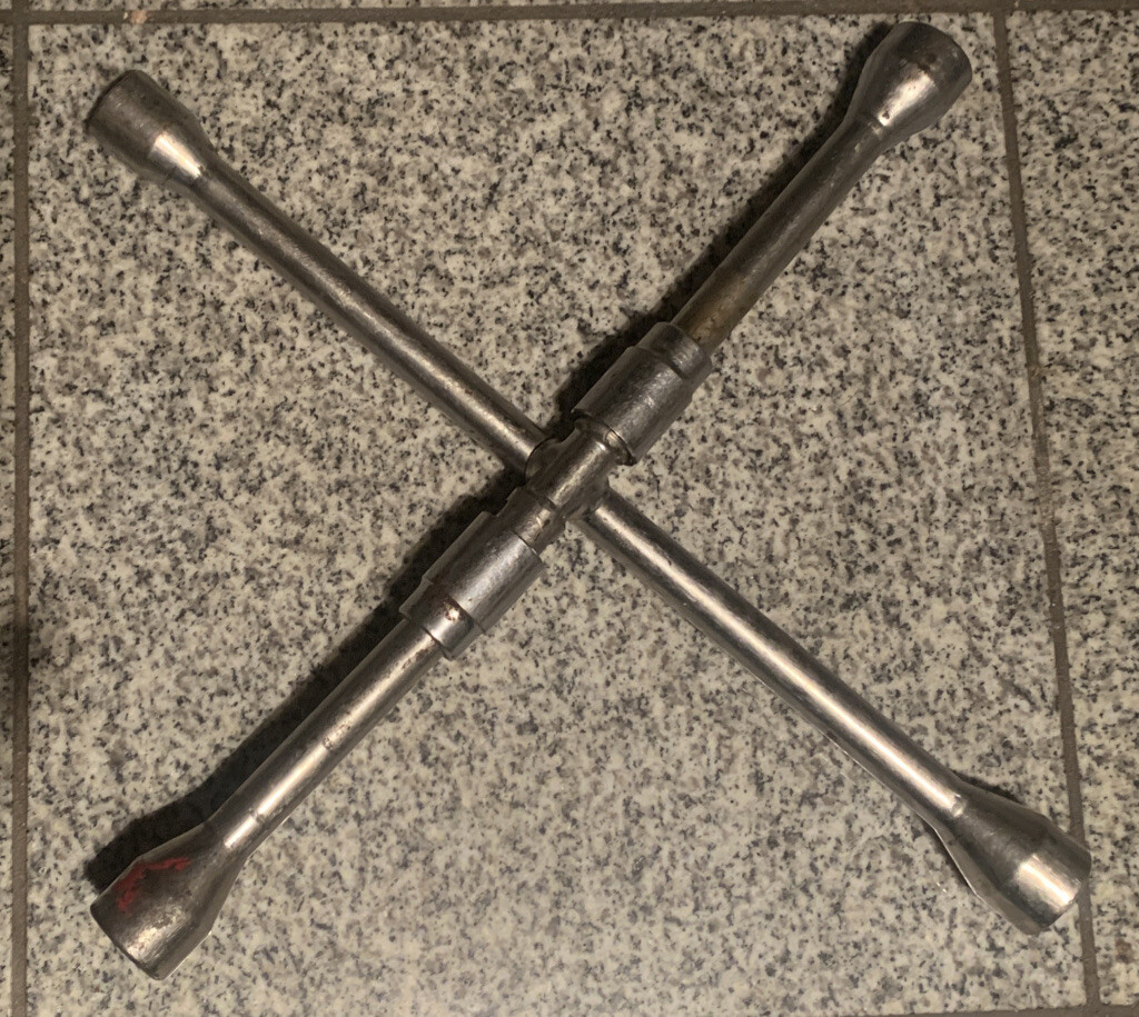 Tire Iron 14″ 4-Way Folding Lug Wrench 17mm 3/4″ 19mm 13/16″ 21mm 7/8″ 22mm