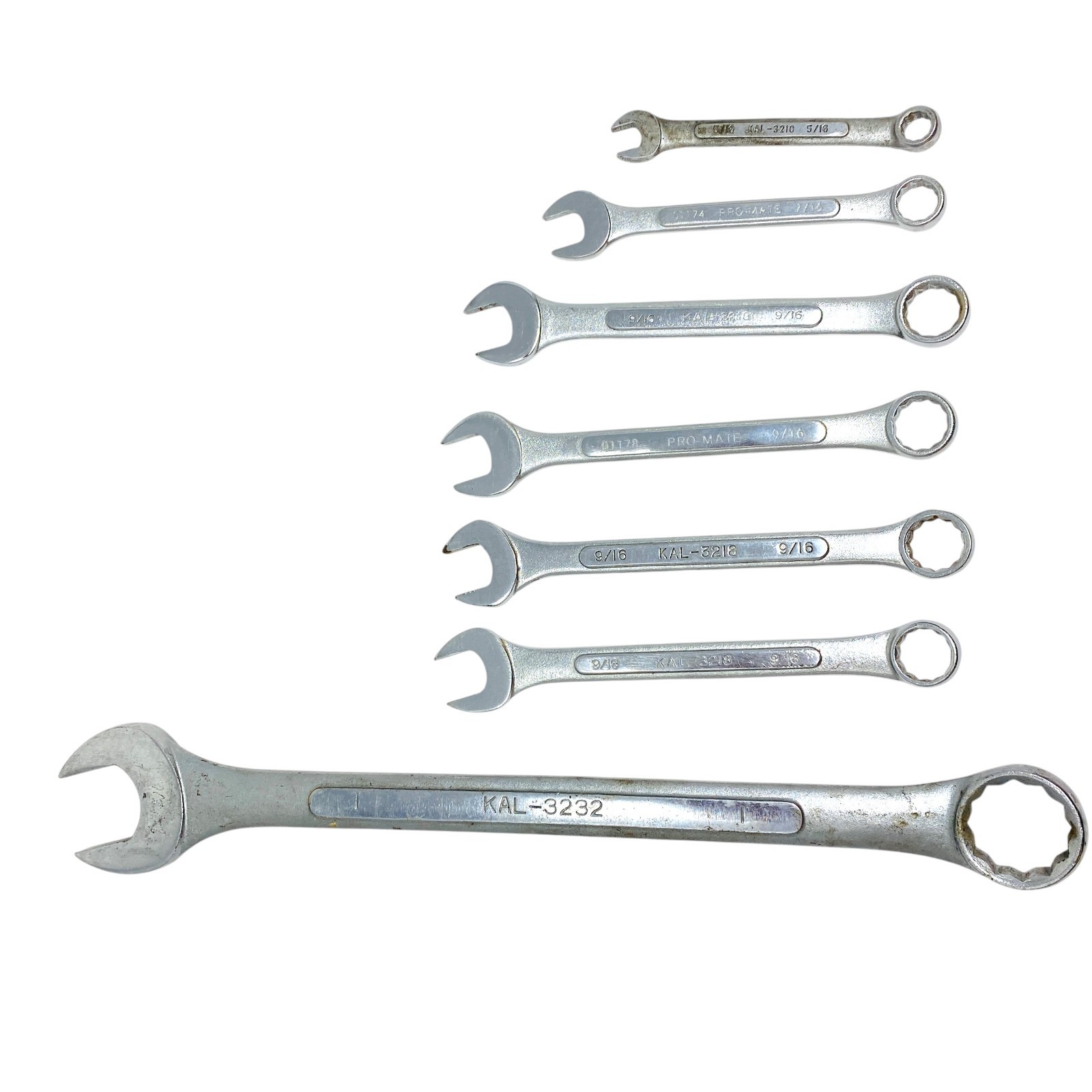 KAL And Mixed Brand Combination Wrench Lot Forged Alloy Steel Mixed SAE 7 Pcs
