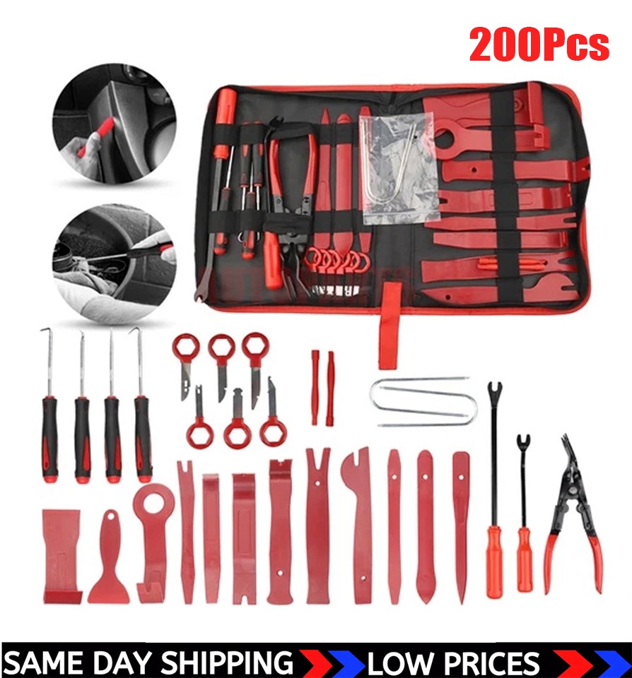200Pcs Car Trim Removal Tool Set Hand Tools Pry Bar Panel Door Interior Clip Set