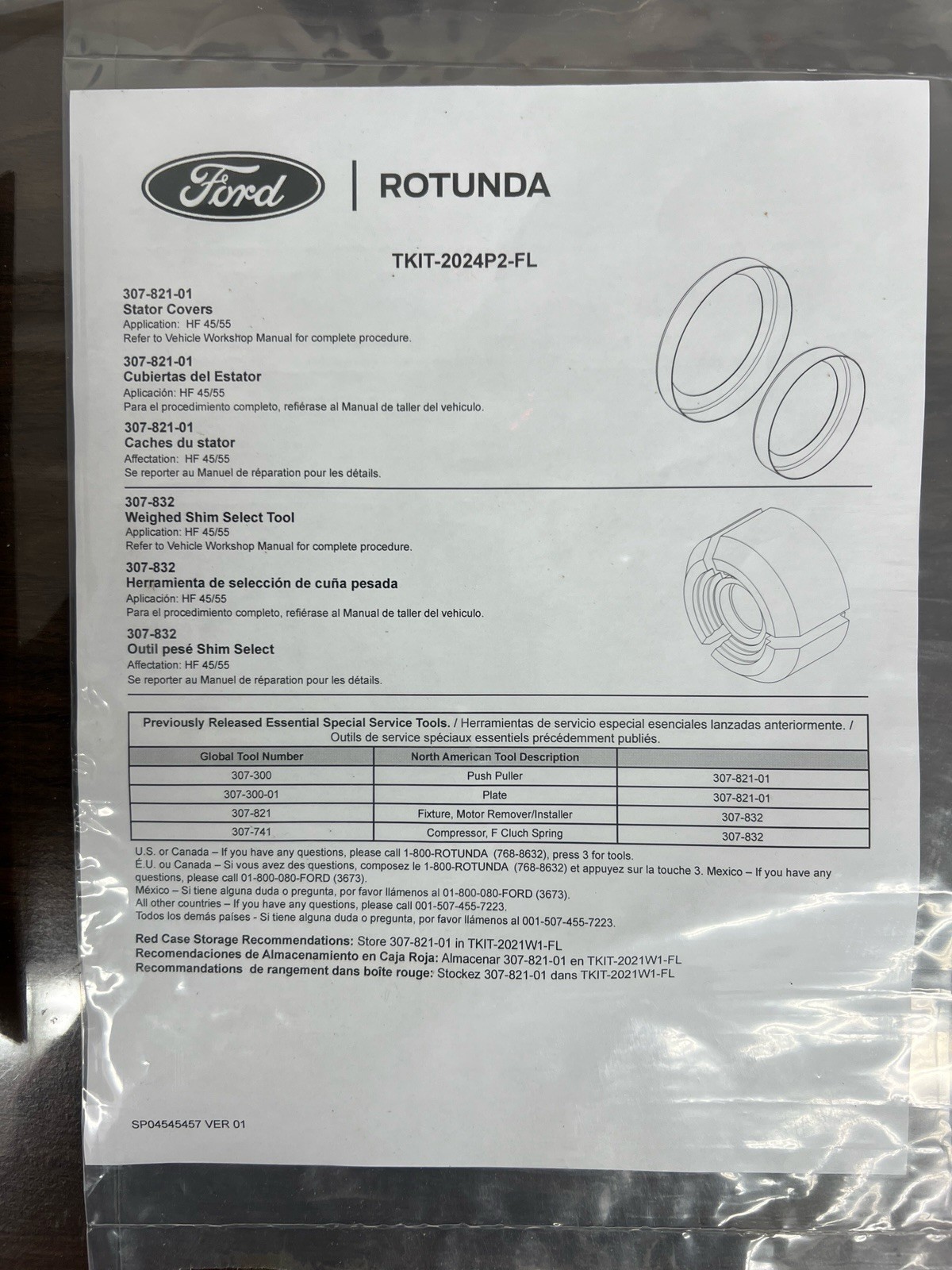 Ford Lincoln Rotunda TKIT-2024P2-FL Special Tools 307-821 307-832 307 HF 45/55