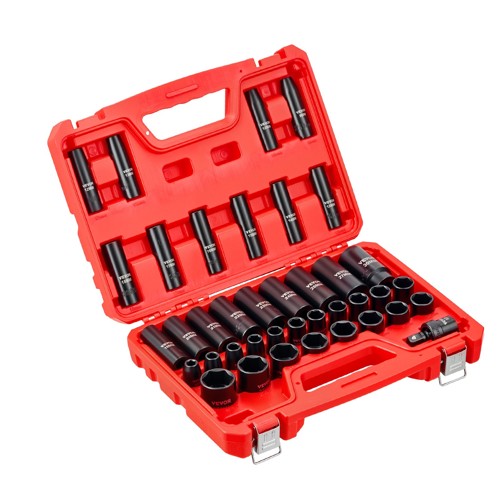 VEVOR 1/2 in Drive Impact Socket Set 39 Pcs Deep Shallow Sockets Metric 9-30 mm