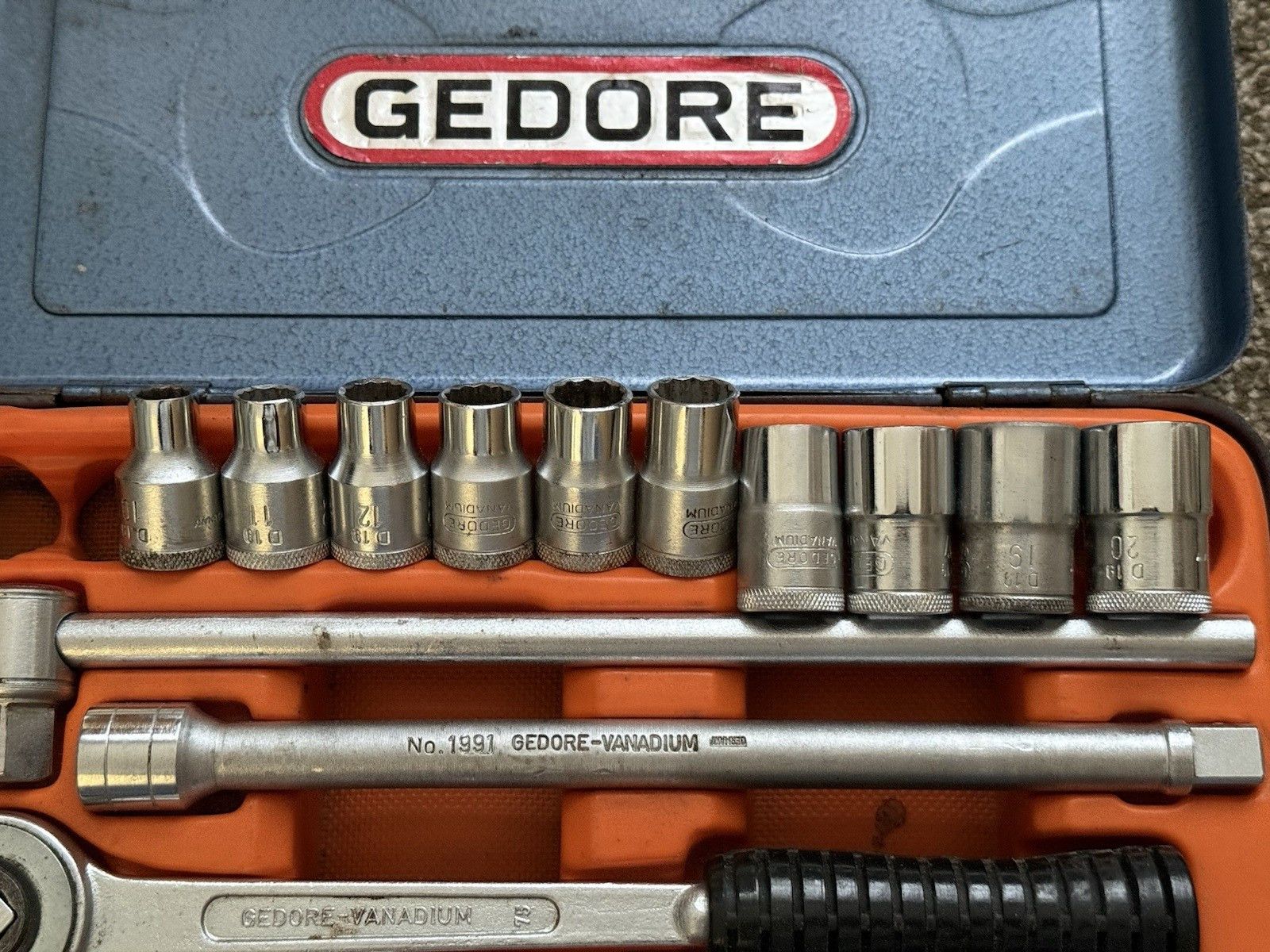 Genuine Vintage Gedore AF Socket Set 1/2″ Drive in Metal Case Complete Set