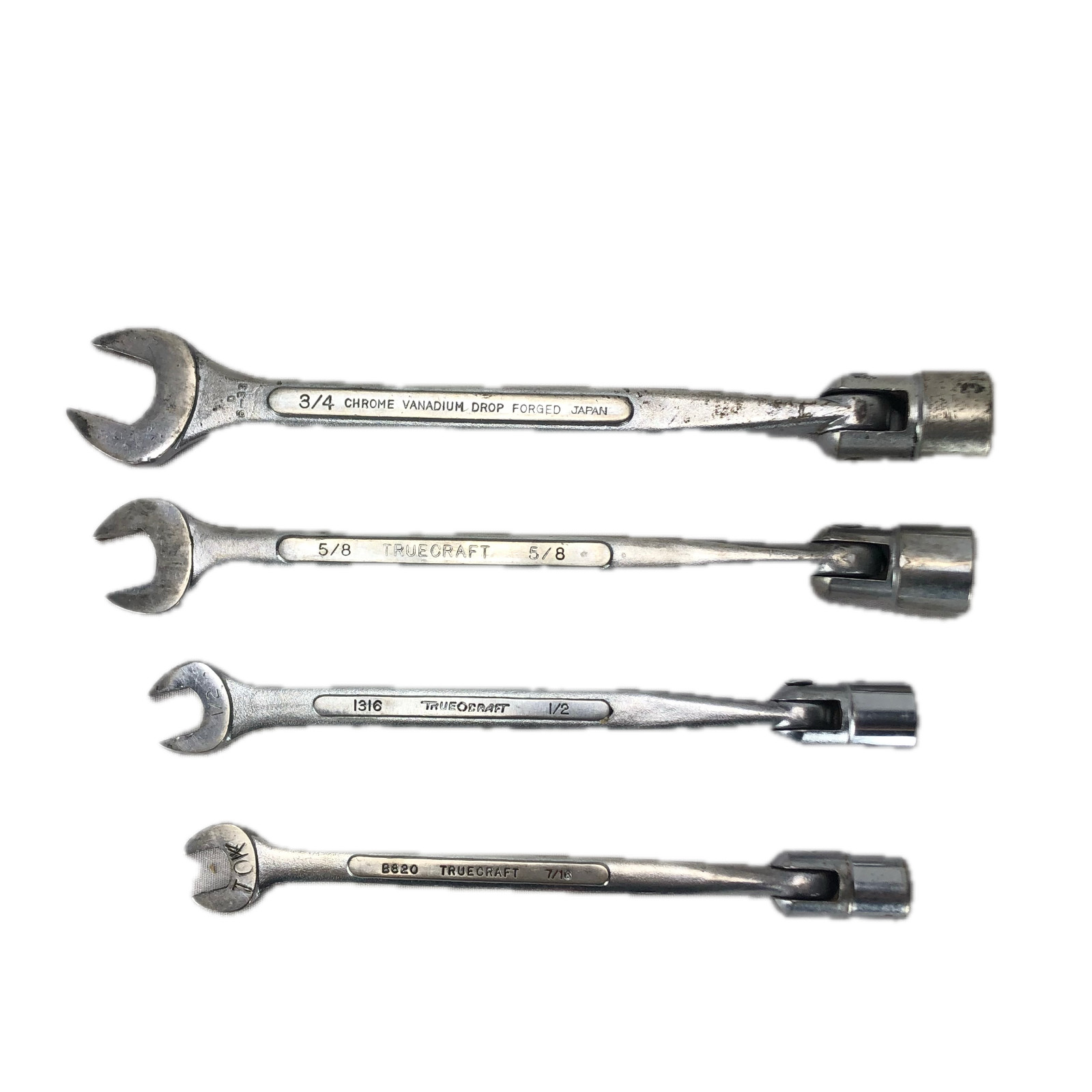 Truecraft Japan 4-Pc SAE Flex Socket Wrench Set 3/4 5/8 1/2 7/16 Chrome Vanadium