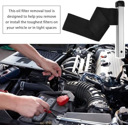 Nylon Strap Oil Filter Wrench, 1/2″ Drive Belt Type Wrench Silver & Black