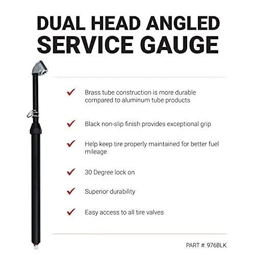 Milton 976BLK Dual-Head Angled Chuck Service Gauge, Matte Black Poly, 10-160 PSI