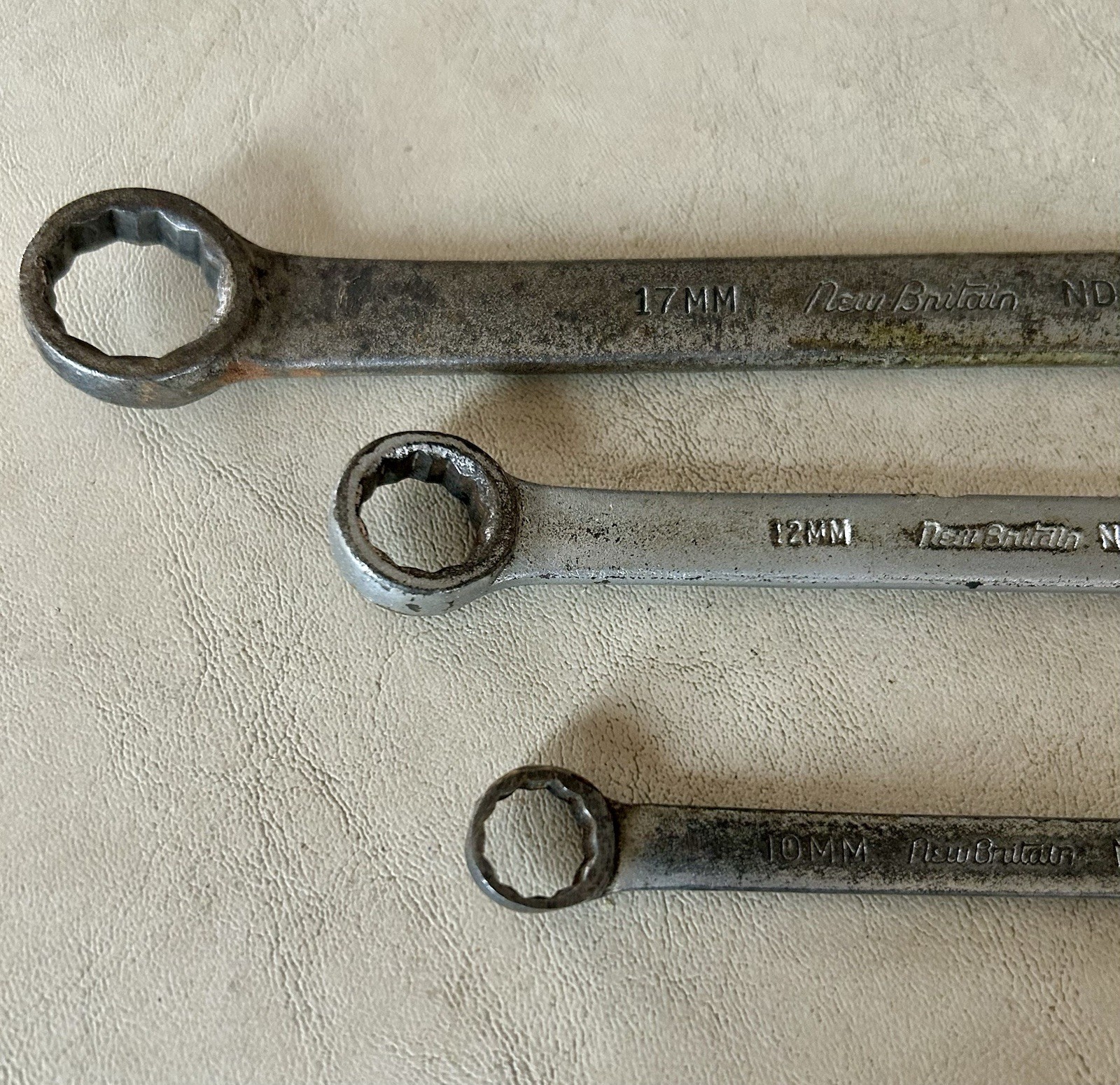 New Britain Vintage 10mm, 12mm, 17MM, 12 Point Combination Wrench