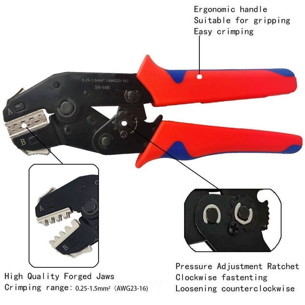SN-68B Crimping Plier Crimper Tool 0.25-1.5mm² for Dupont,JST，TE,Molex Terminal