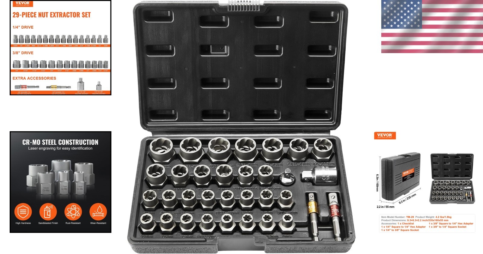 Chrome Molybdenum Steel Bolt Extractor Set – Non-Slip & Waterproof Storage Case