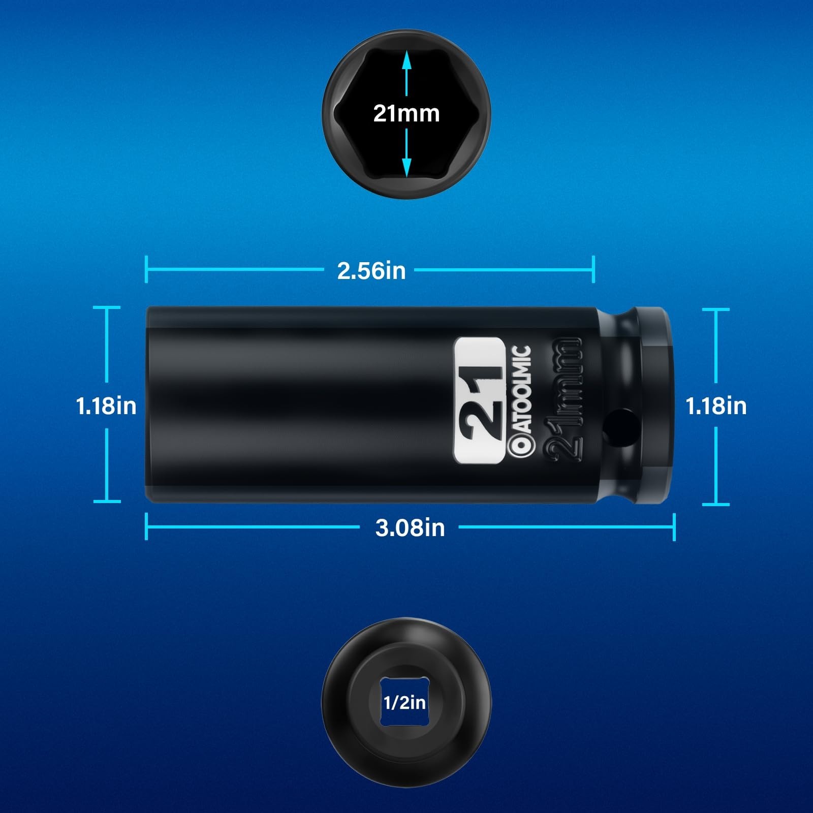 1/2″ Drive 21mm Deep Impact Socket 6 Point CR-MO Metric Axle Nut Removal Tool