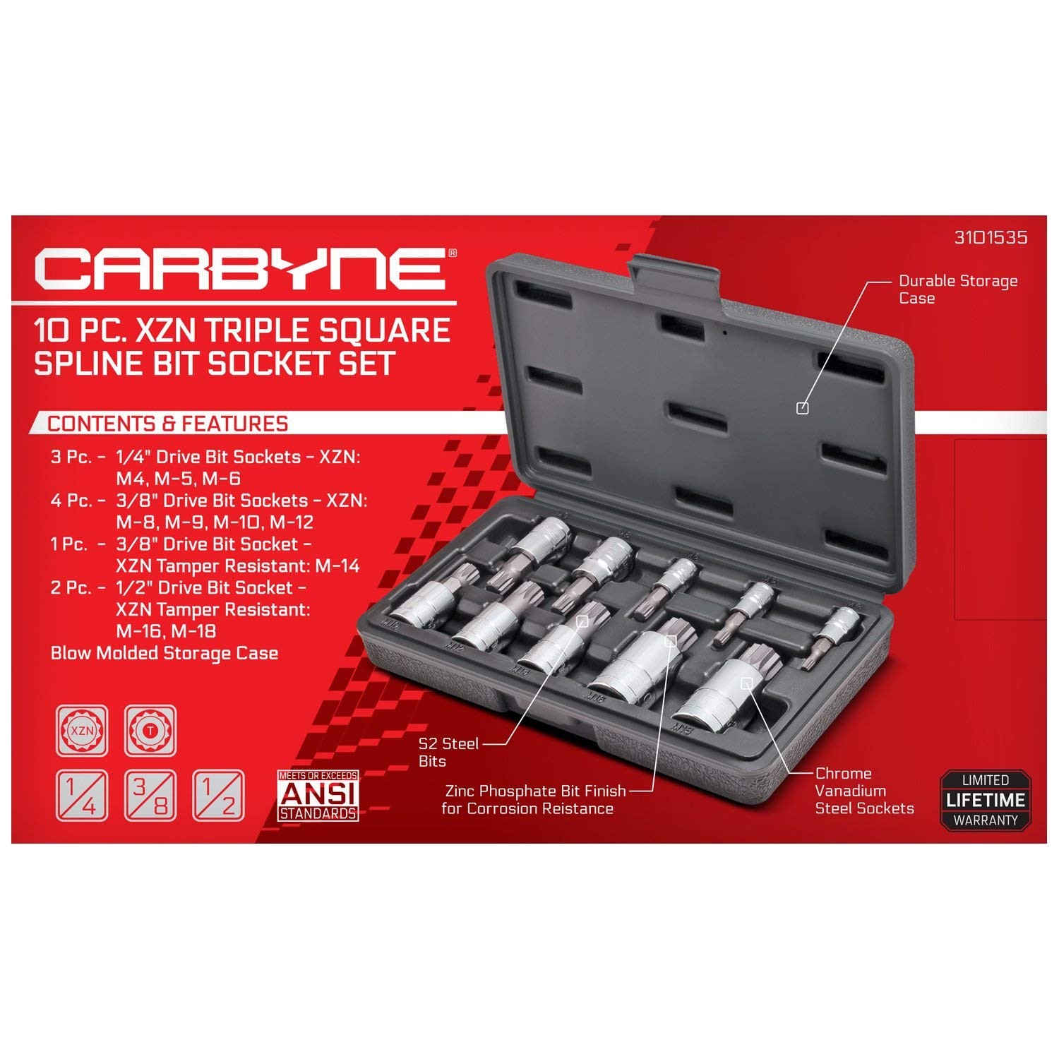 Xzn Triple Square Spline Bit Socket Set 10 Piece S2 Steel Bits | Metric 4mm 18mm