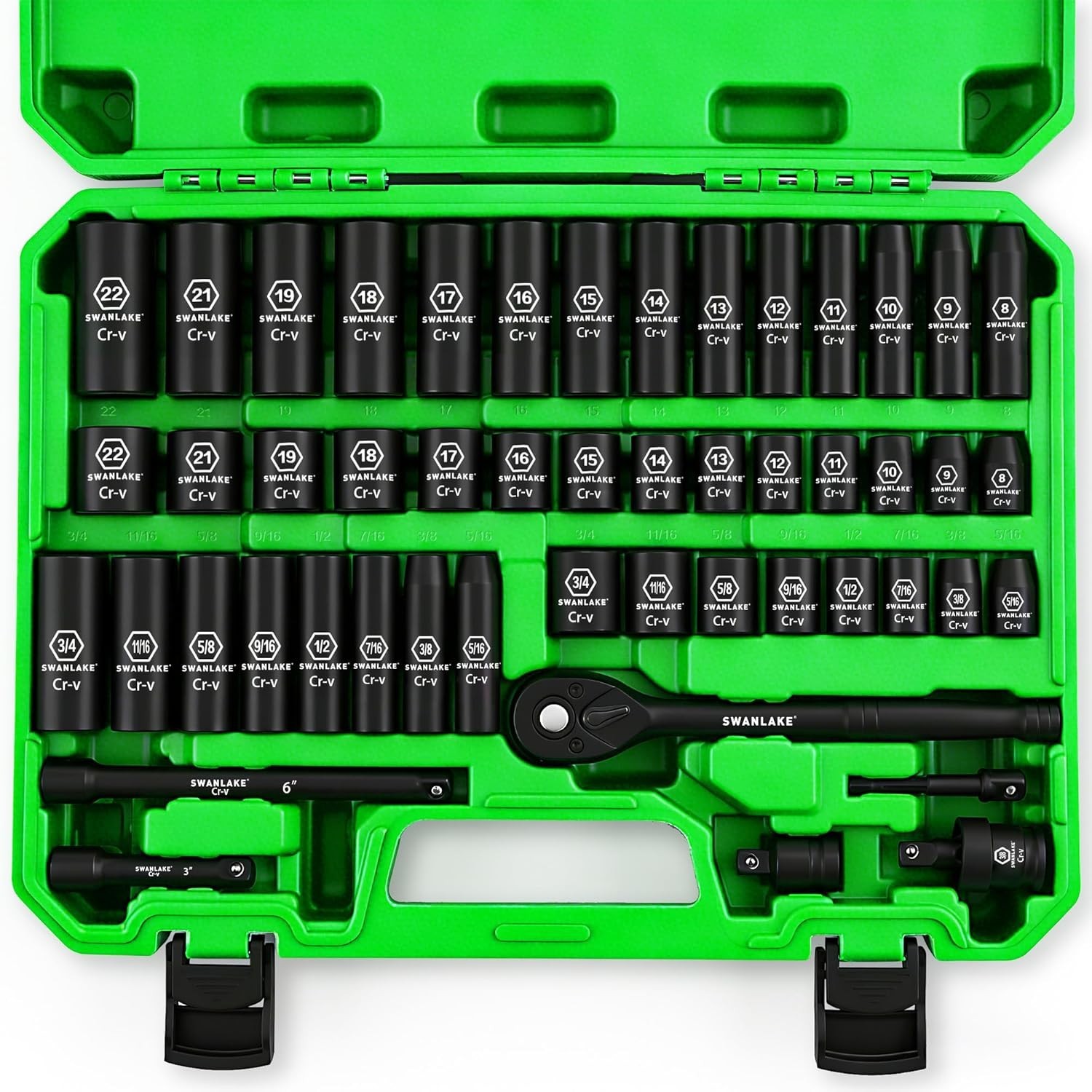 3/8» Drive Impact Socket Set, 50-Piece, Swanlake Cr-V Steel
