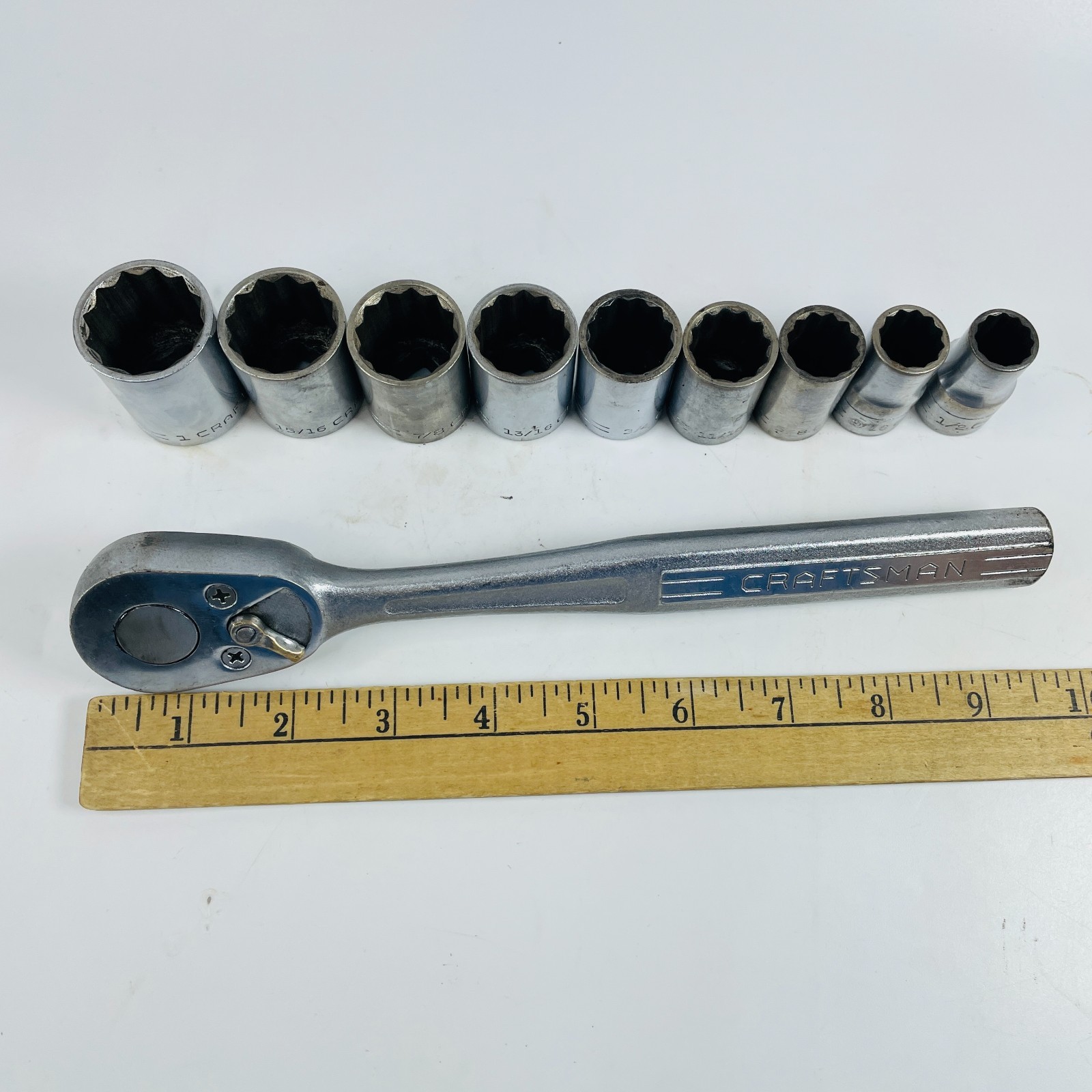 VTG Craftsman V Series 1/2″ Drive Socket Set 10Pc SAE 12 Pt 1/2″ to 1″ w Ratchet