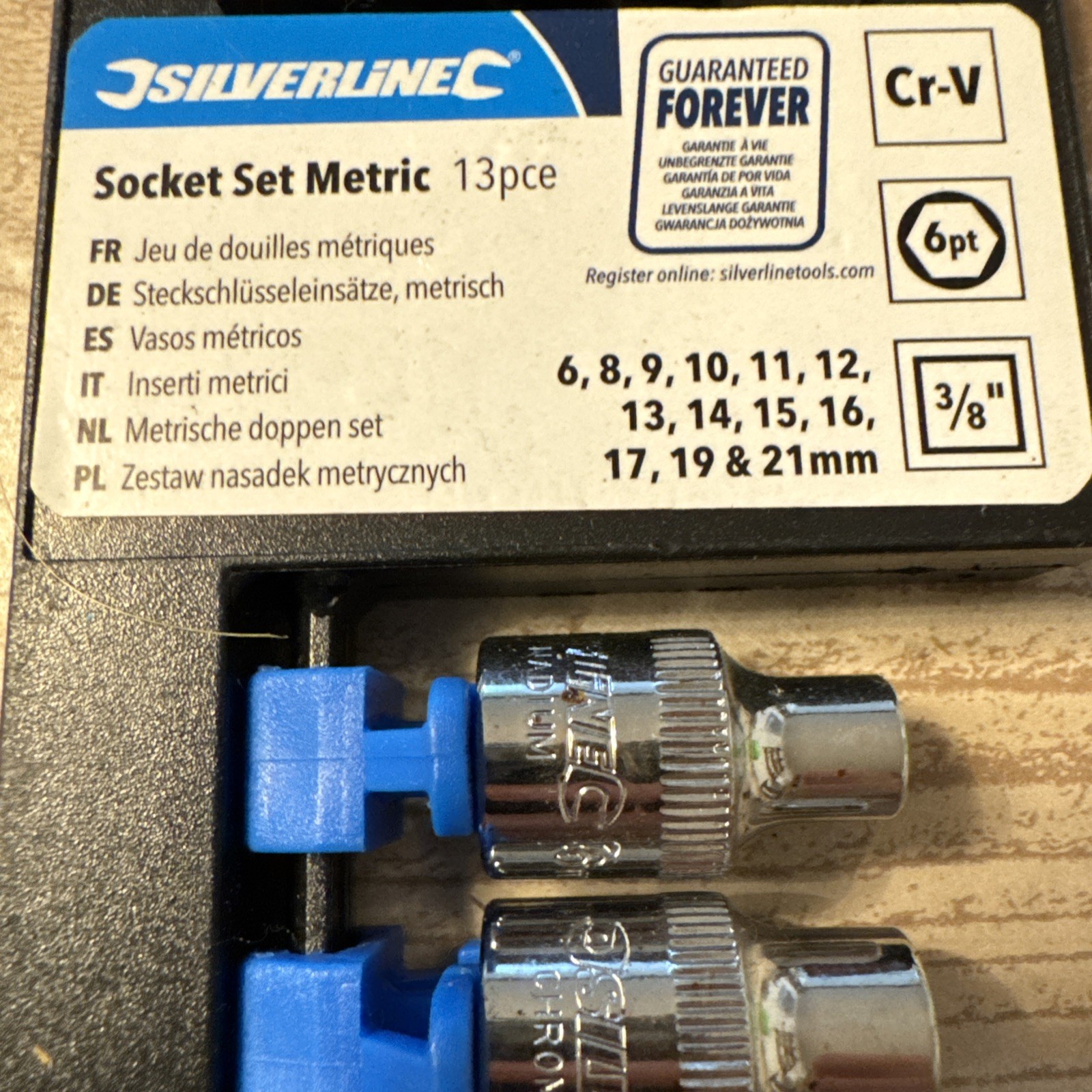 New Silverline 3/8″ Drive 13pc Metric Socket Set 6-21mm, Item code: 868518, 6-pt
