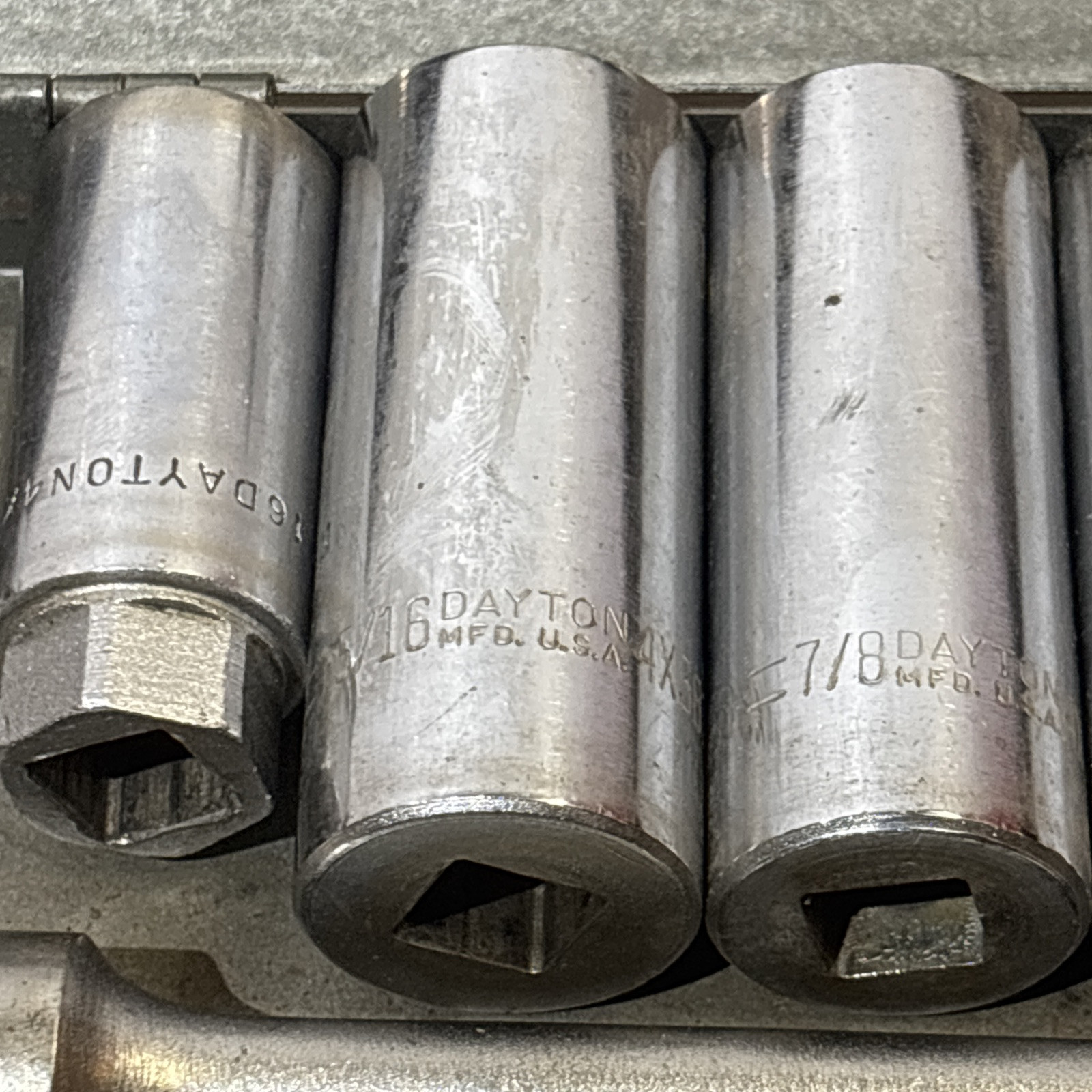 Dayton SAE Deep Socket Set 1/2″ Drive 12 Point 1/2″ to 15/16″ W/ Case Vtg USA