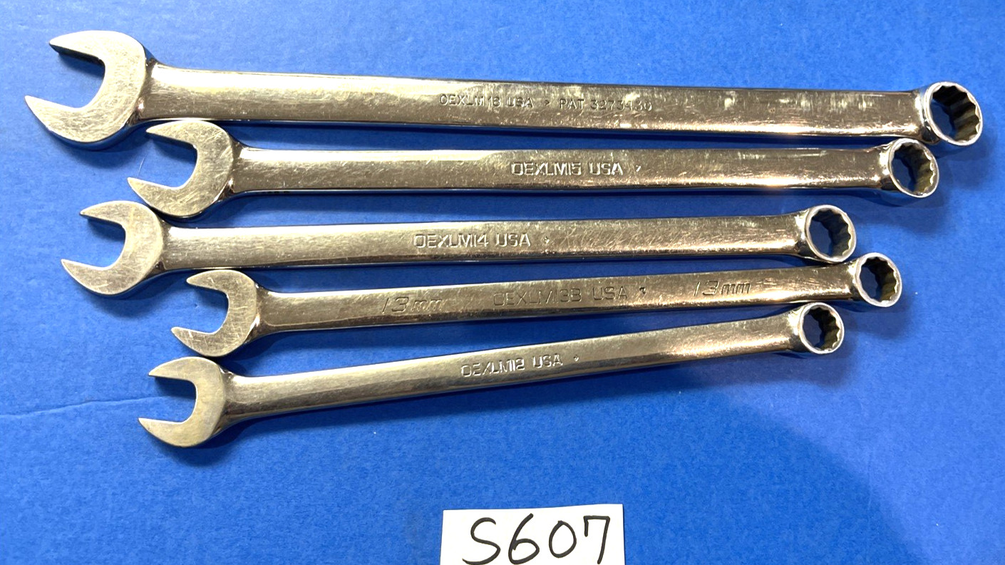 SNAP-ON TOOLS 5 PIECE METRIC EXTRA LONG COMBINATION WRENCHES 12mm 13, 14, 15, 18