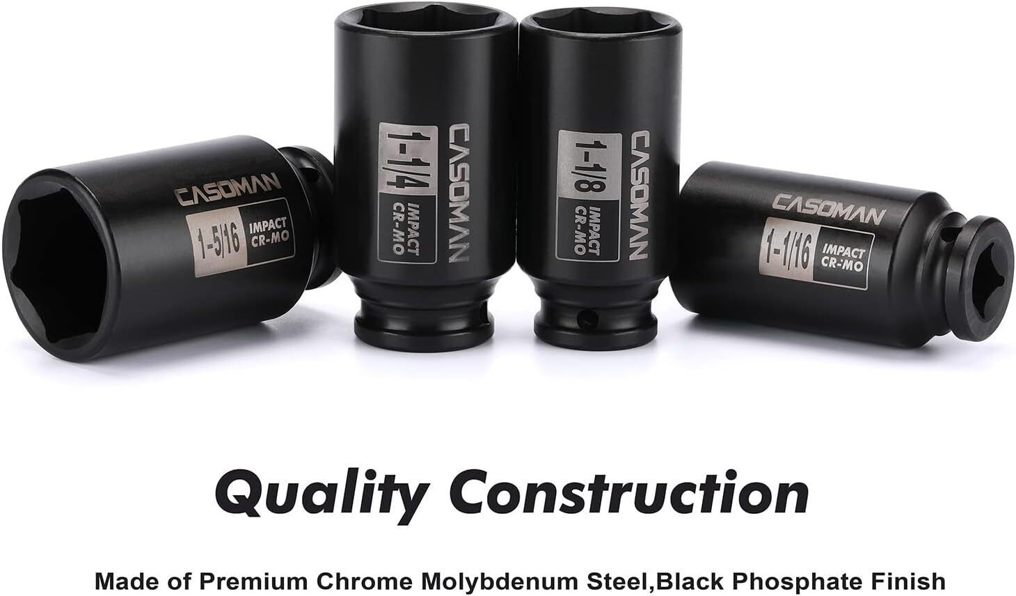 8PC 1/2-In Drive Deep Spindle Axle Nut Impact Socket Set 6 Poin SAE 1″ to 1-1/2″