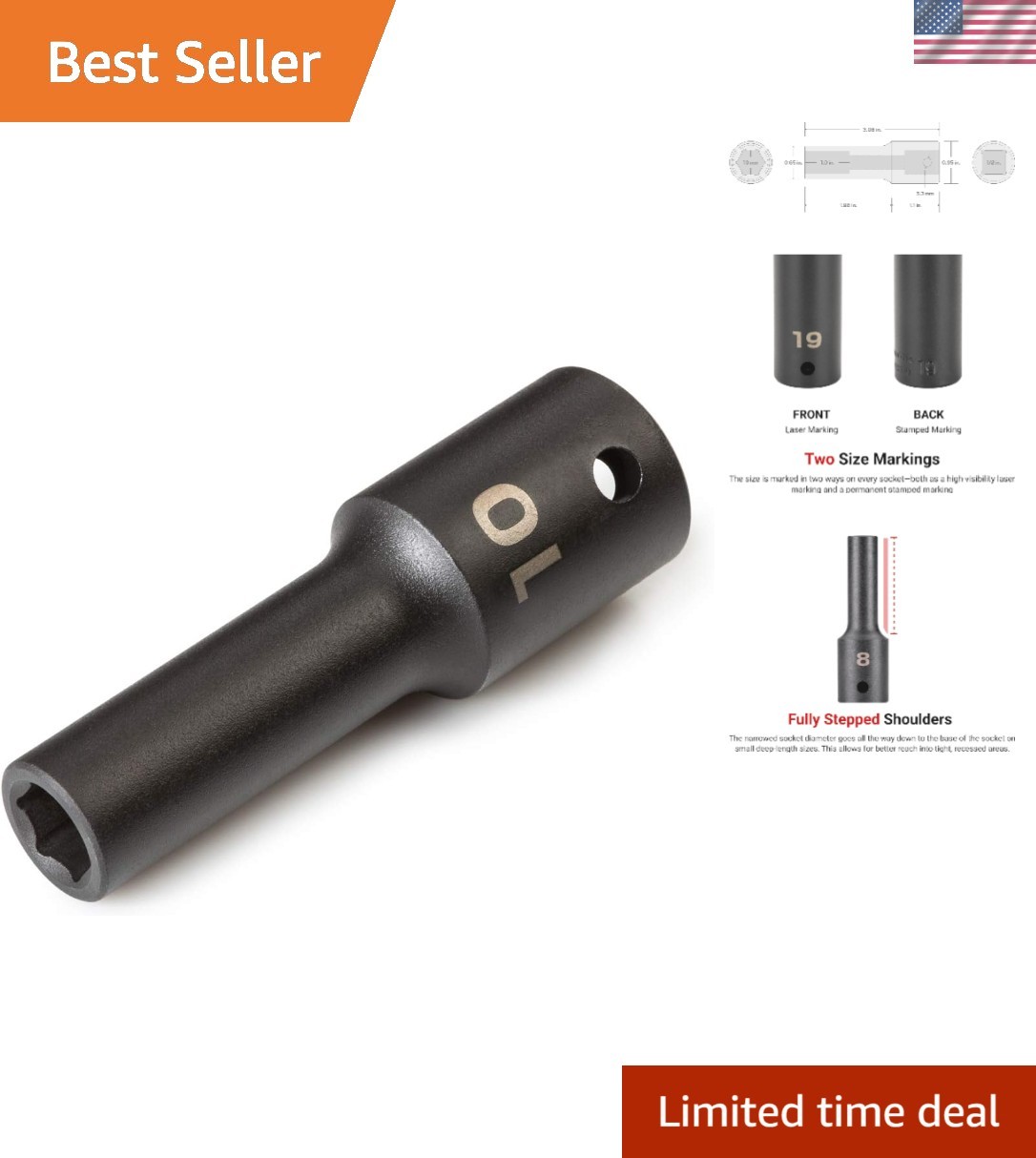 1/2 Inch Drive x 10 mm Deep Impact Socket – Alloy Steel & Corrosion Resistant