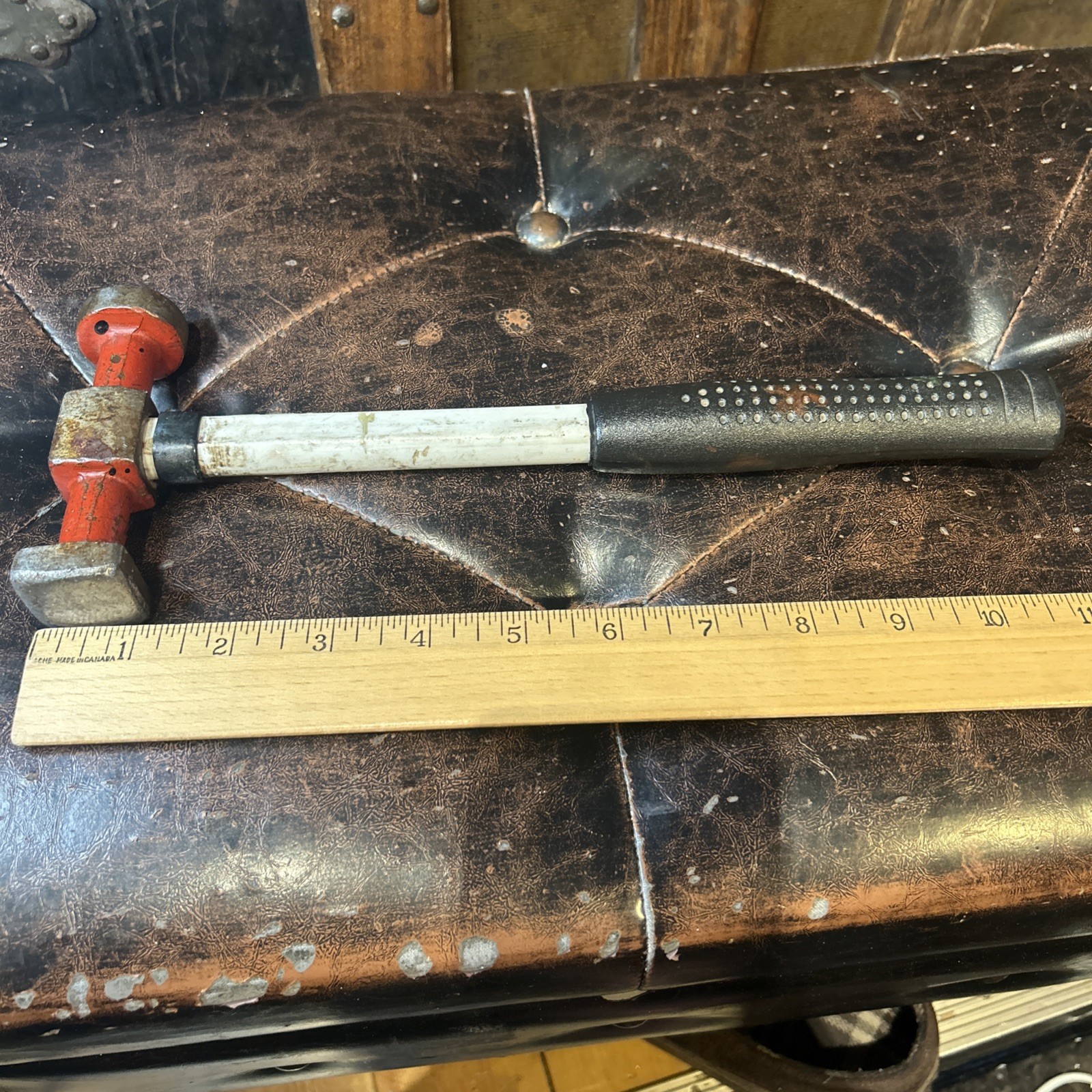 Vintage Unbranded Auto Body Hammer 4” Red White Black Rubber Handle