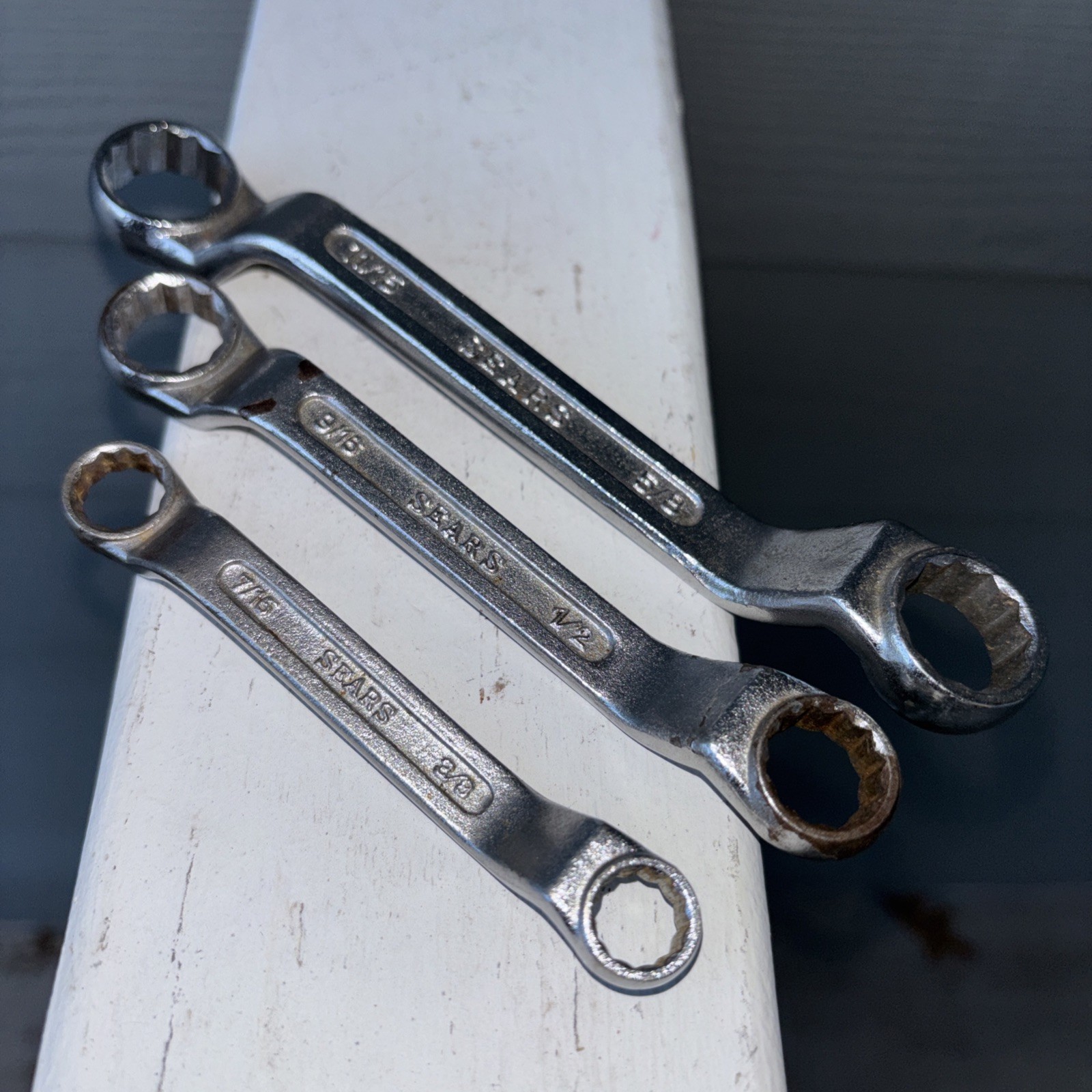 Vintage Sears 3pc SAE Stubby Offset Box End Wrench Set Forged BF Japan Wrenches