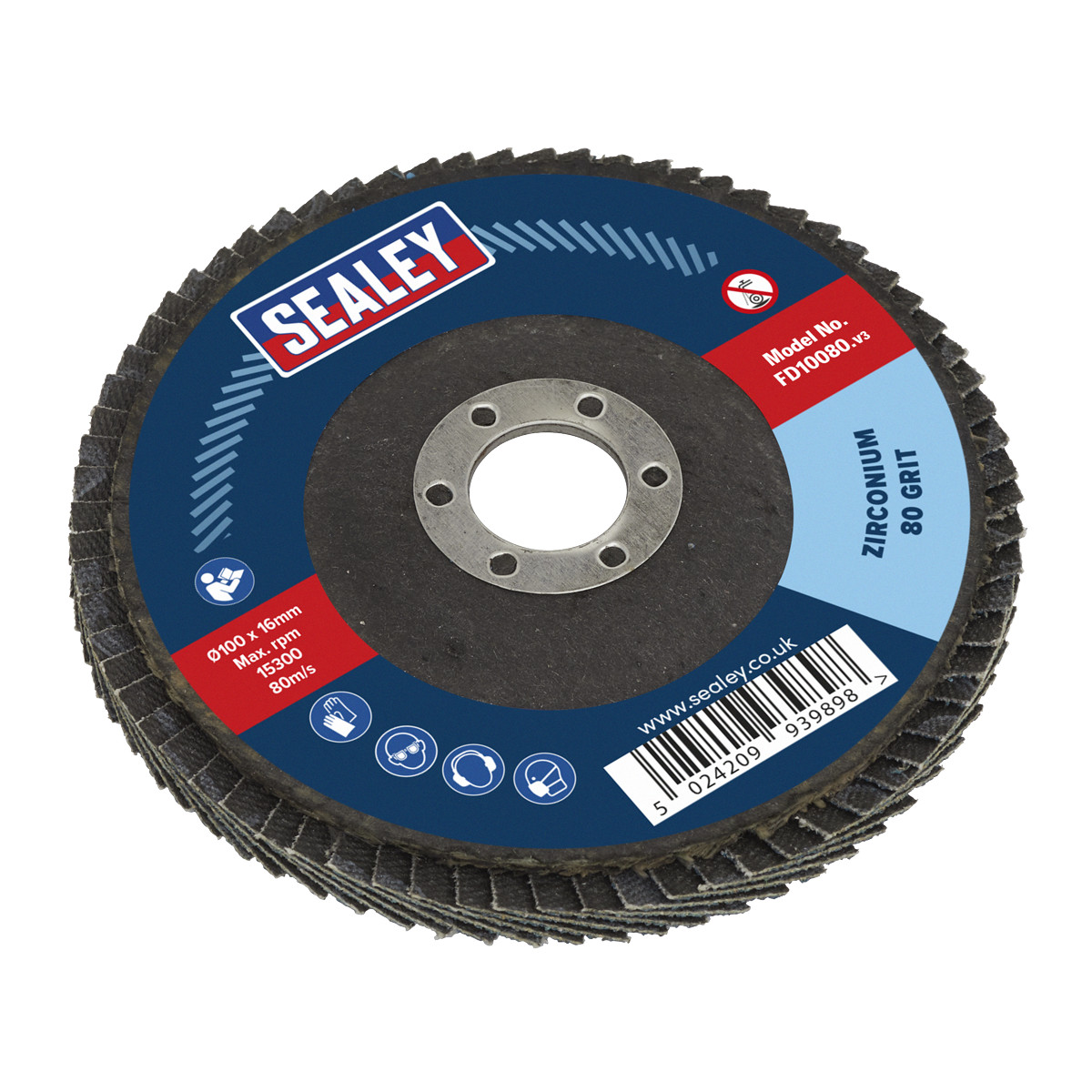 Sealey FD10080 Flap Disc Zirconium 100mm 16mm Bore 80Grit