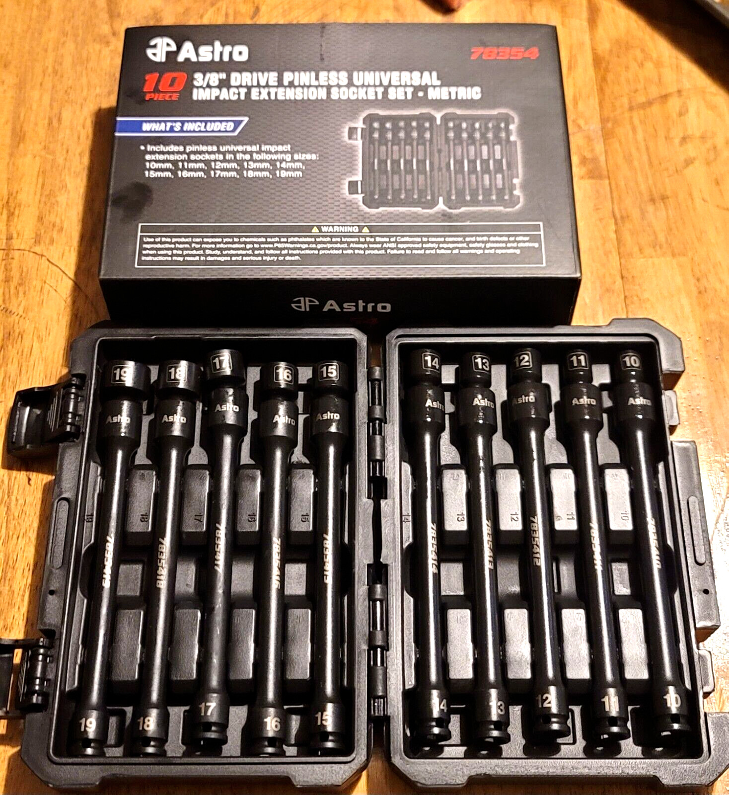 Astro 3/8″ dr Metric 9″ Long Pinless Universal Impact Extension Socket Set 78354