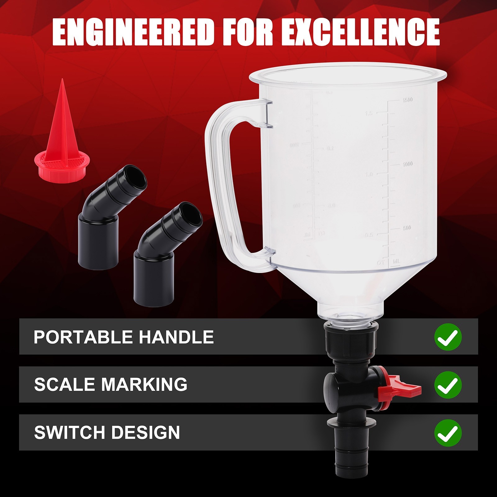 18Pcs Auto Oil Change Funnel Set 1.5QT Funnel w/12 Adapters & Magnetic Storage