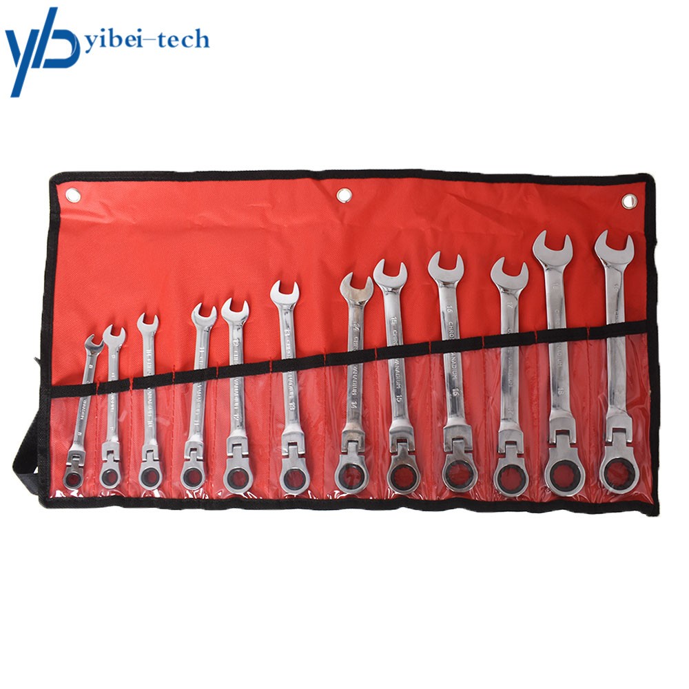 12pc 8-19mm Metric Flexible Head Ratcheting Wrench Combination Spanner Tool Set
