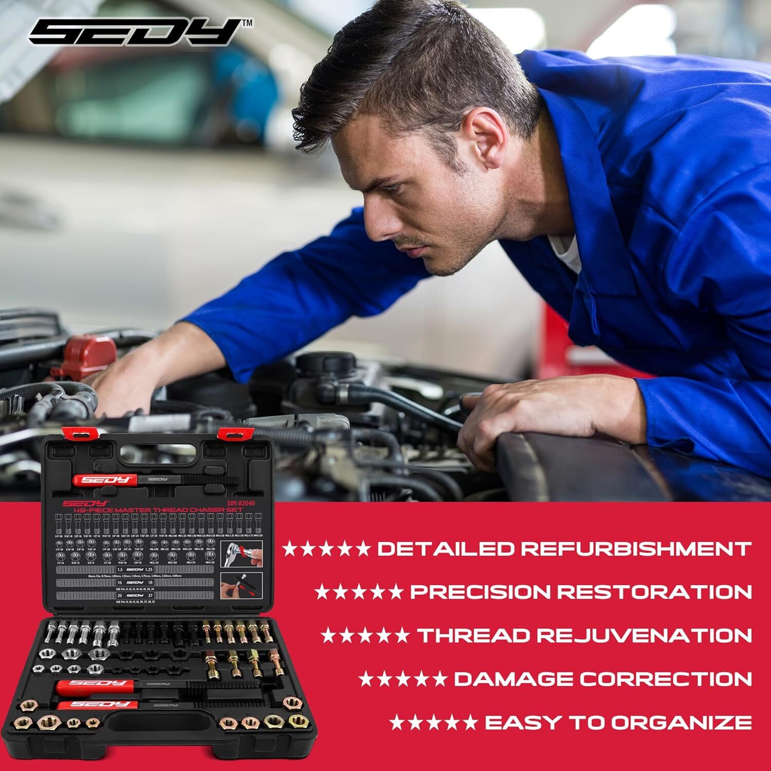 Thread Repair Chaser Tool 49PCS Cleaner Rethreading Master Kit