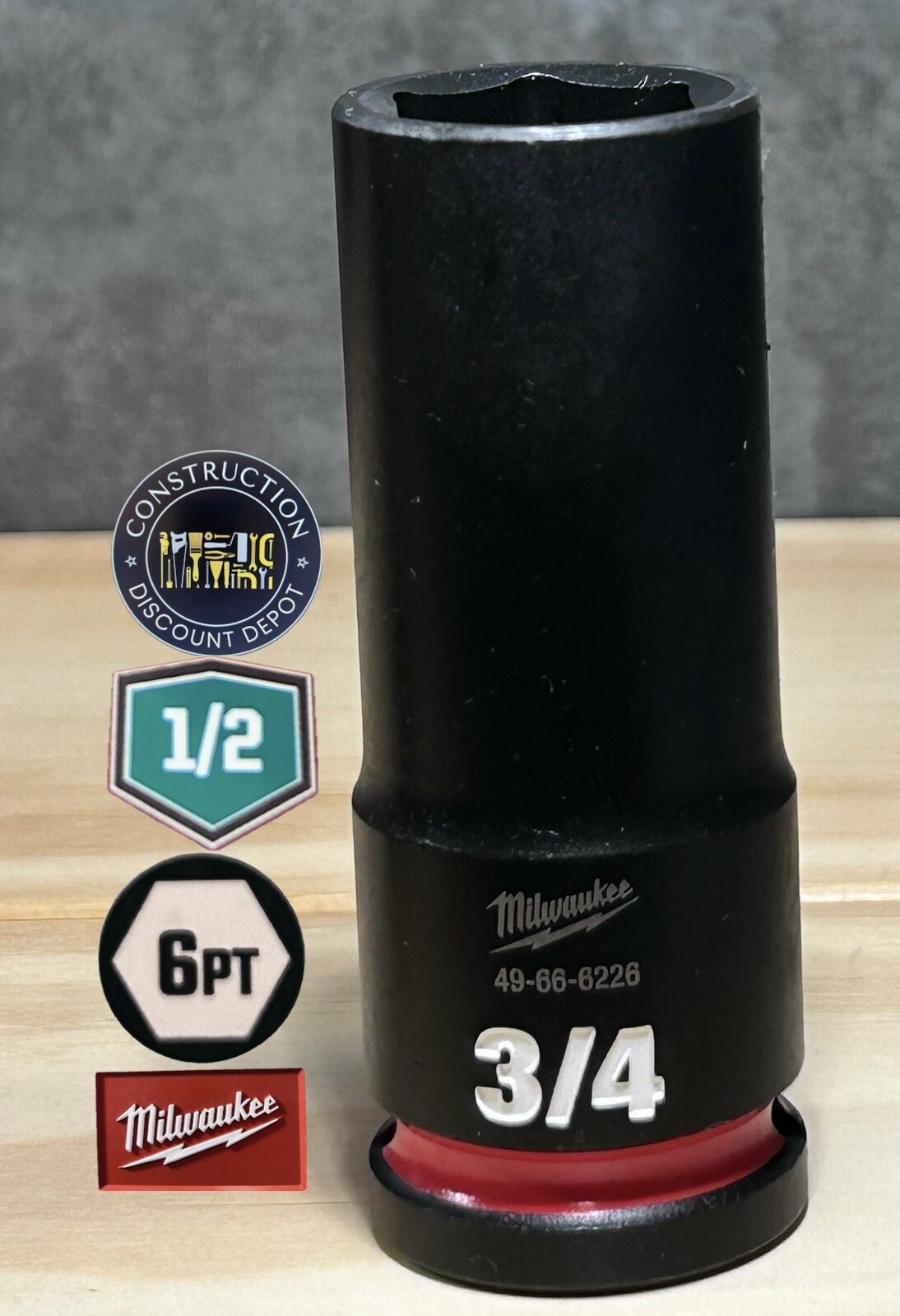 Milwaukee 49-66-6226 SHOCKWAVE Impact Duty 1/2 Drive 3/4 Deep 6 Point Socket