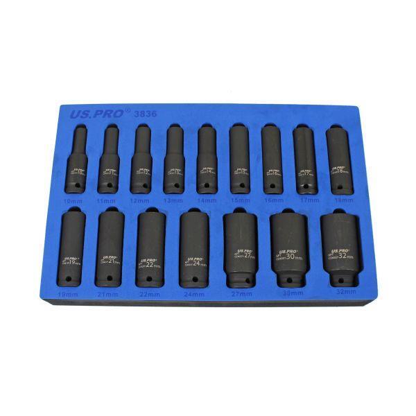 US PRO Tools 16PC 1/2″ Deep Impact Sockets In EVA Foam 6PT 10 – 32mm 3836