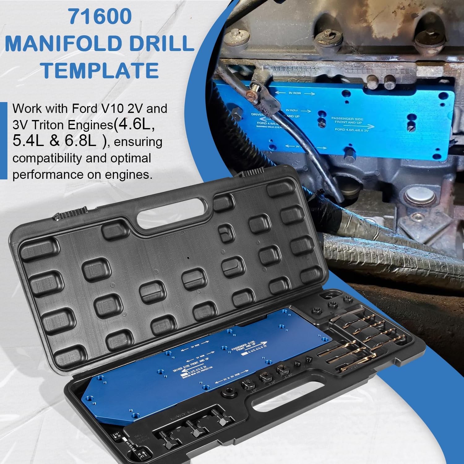 71600 Manifold Drill Template for FORD 4.6L, 5.4L & 6.8L V10 2 Valve 3 Valve