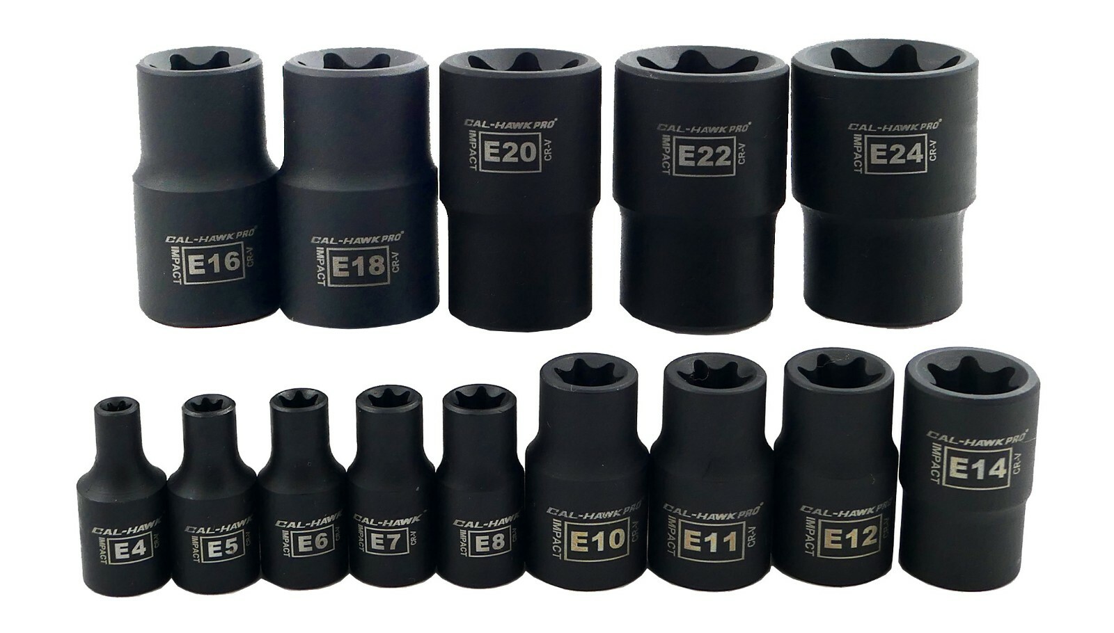 14-Pc Cr-Mo Female Star E-Torx External Bit Socket Set E4-E24 1/2″ 3/8″ 1/4″ Dr.