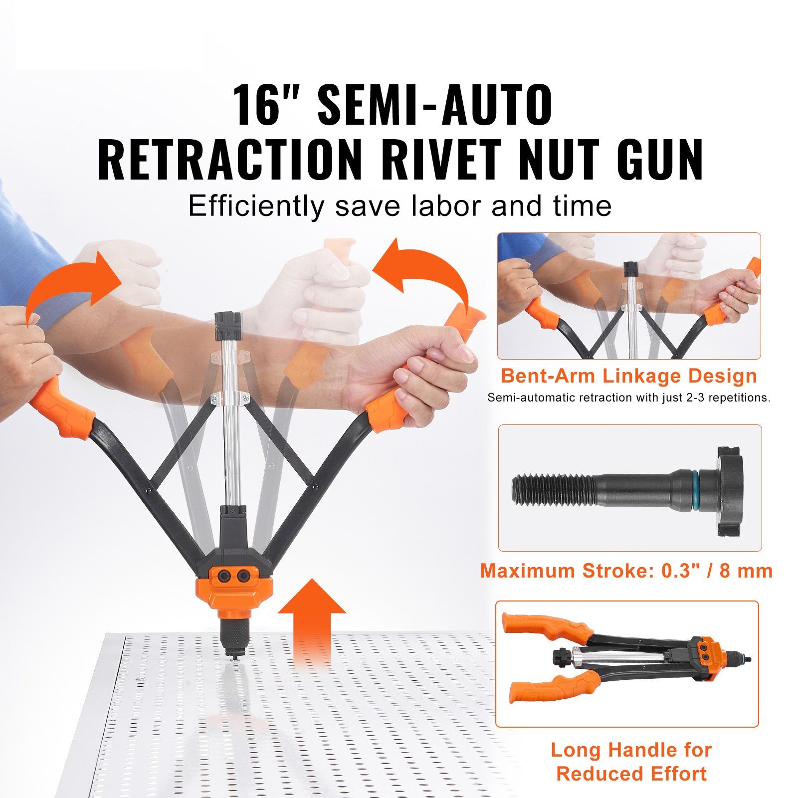 16in Semi-Auto Rivet Nut Tool, 13pcs Mandrels Kit