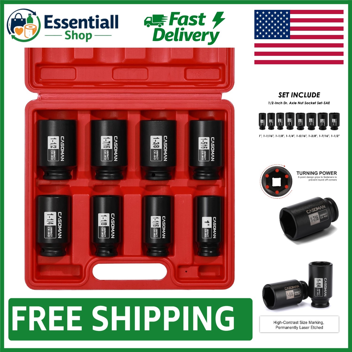Comprehensive 1/2-Inch Drive Impact Socket Set – 8 Sizes for All Vehicles