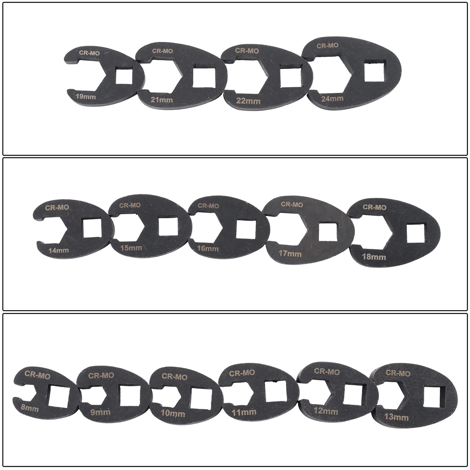 15-Piece Crowfoot Flare Nut Wrench Set Metric 3/8″ and 1/2″ 8 to 24 mm Nuts