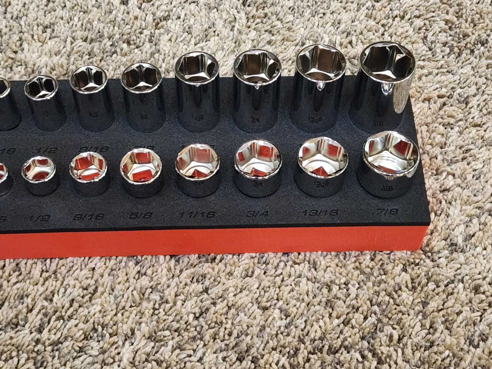 Icon 24 pc 3/8 DRIVE SAE DEEP SOCKET SET 6 POINT 1/4″-7/8″ Short Deep Foam NEW