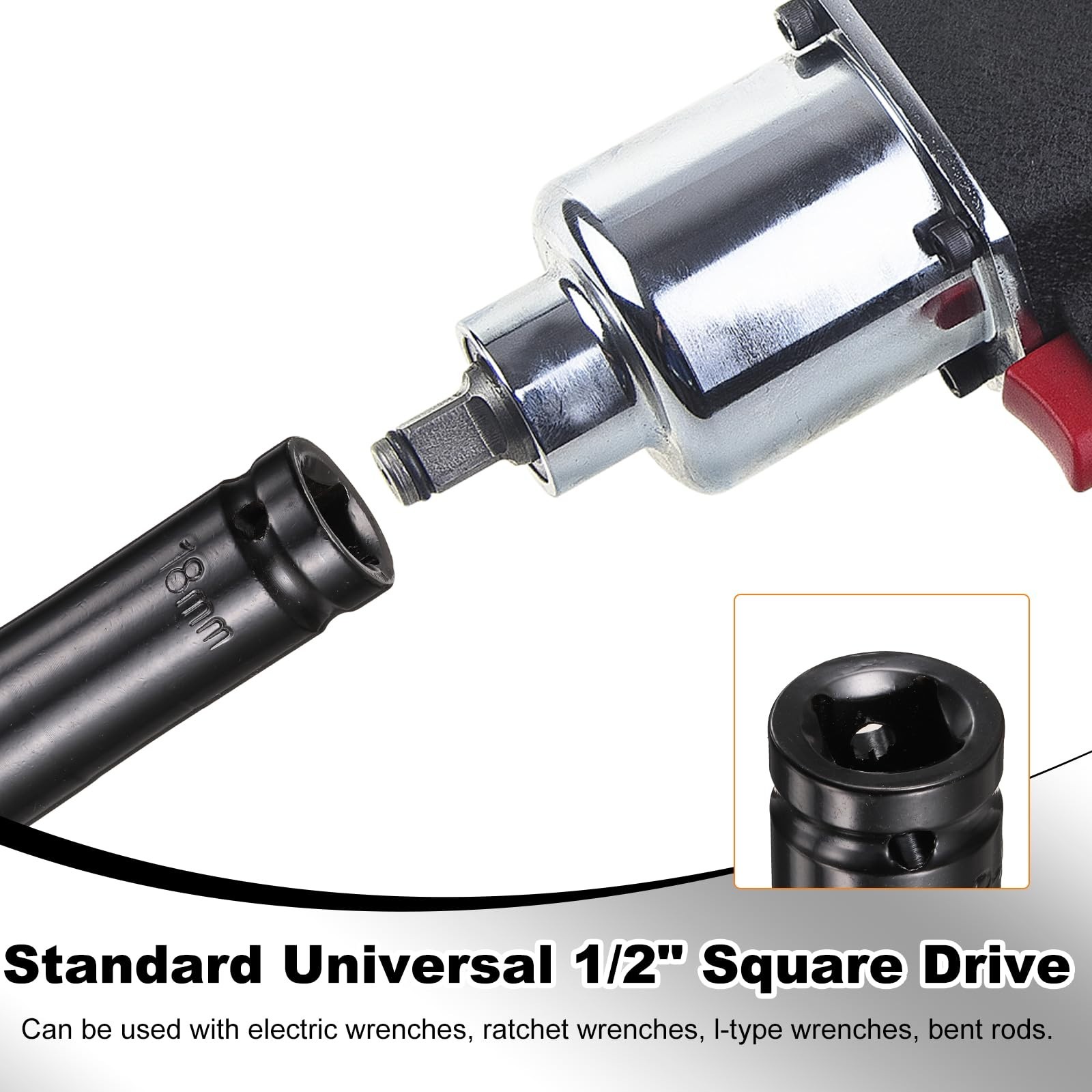 6-Point Deep Impact Socket 1/2″ Drive 18mm Extra Long Heat-Treated Steel for Aut