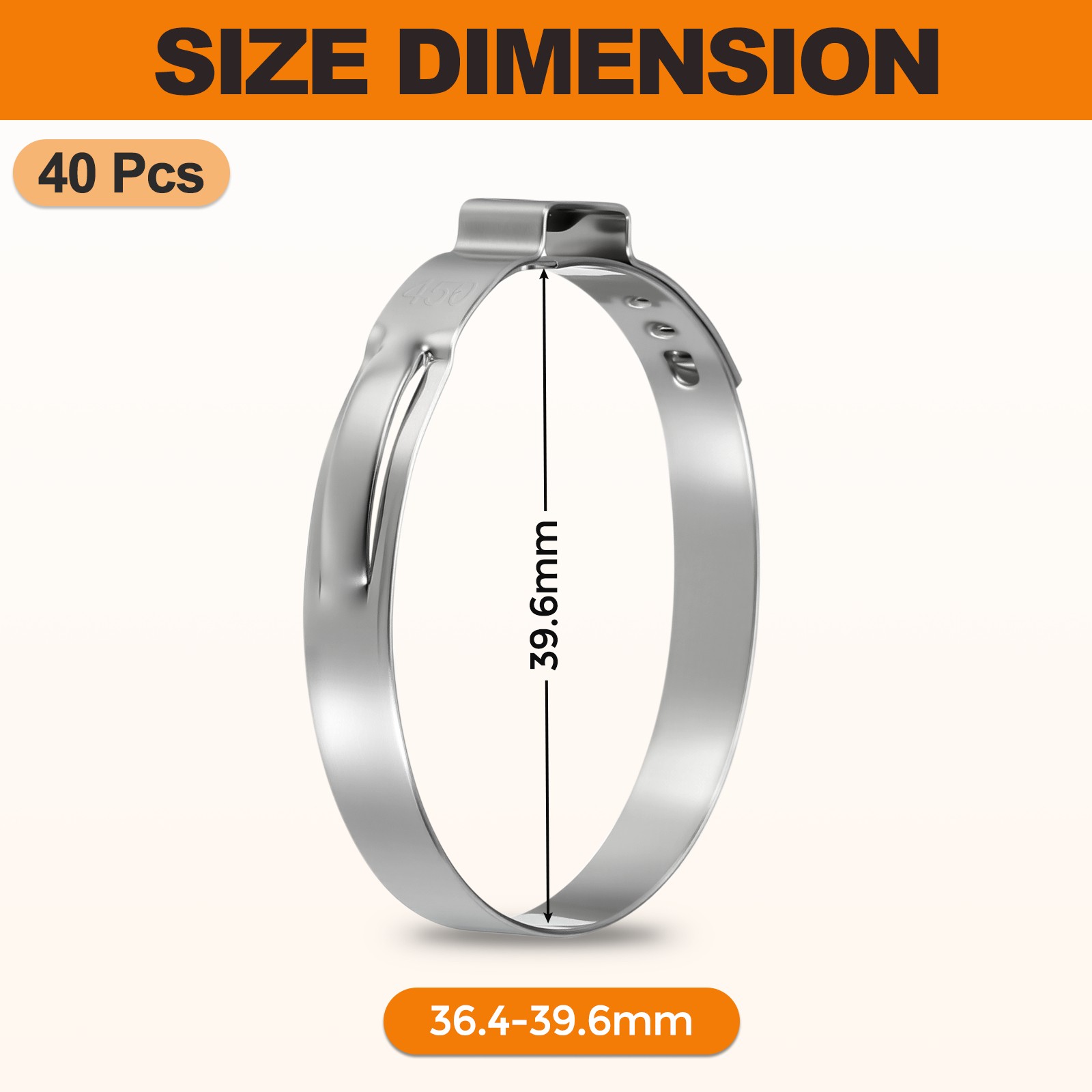 40 Packs 304 Stainless Steel Single Ear Hose Clamps, Working Range 36.4-39.6mm