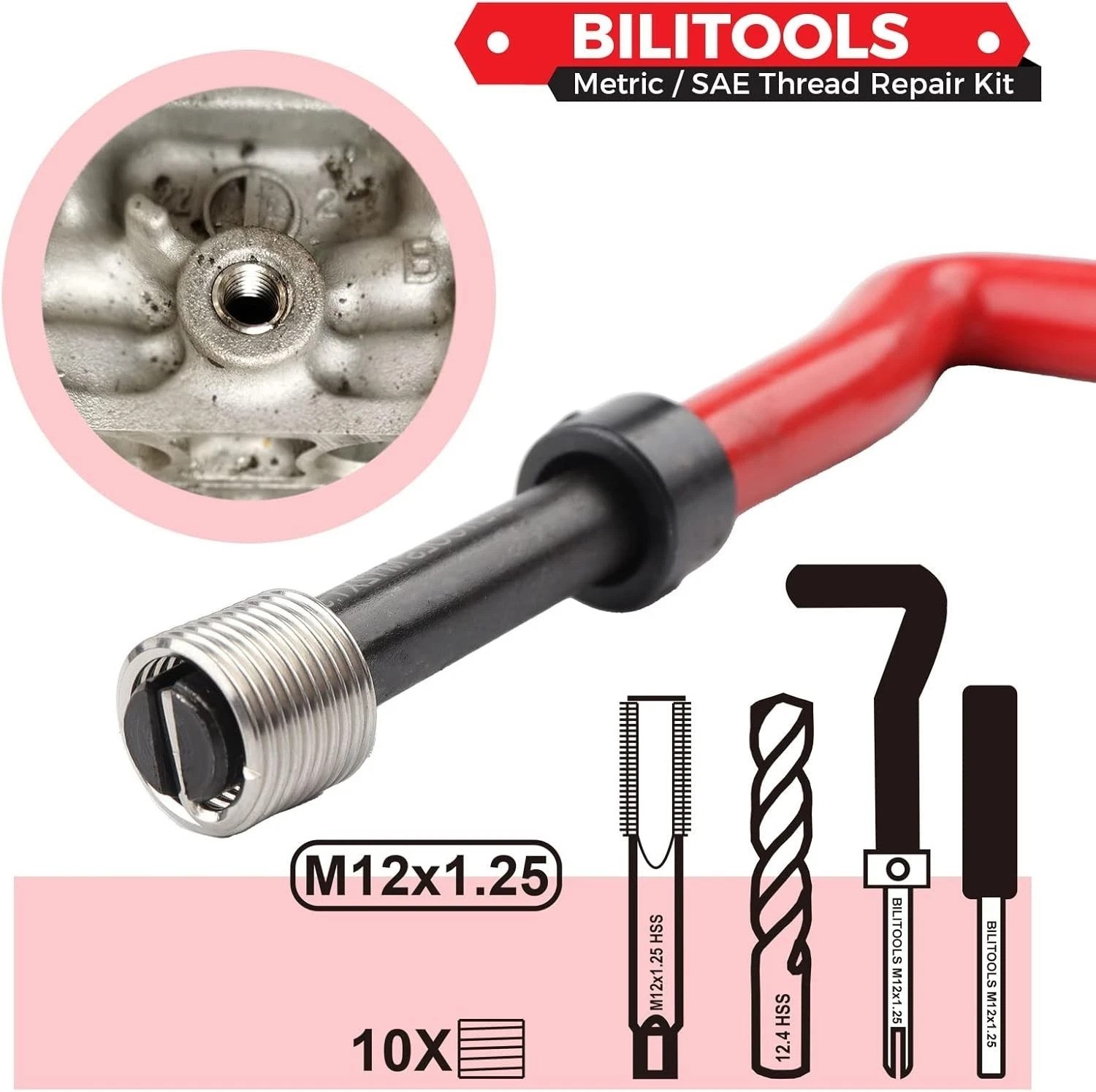 High Efficiency M12x1.25 Thread Repair Kit – Durable HSS Drill & Tools Included