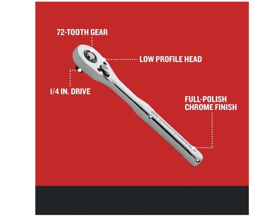 Craftsman 72-Tooth 1/4-in Drive Full Polish Handle Low Profile Head Ratchet