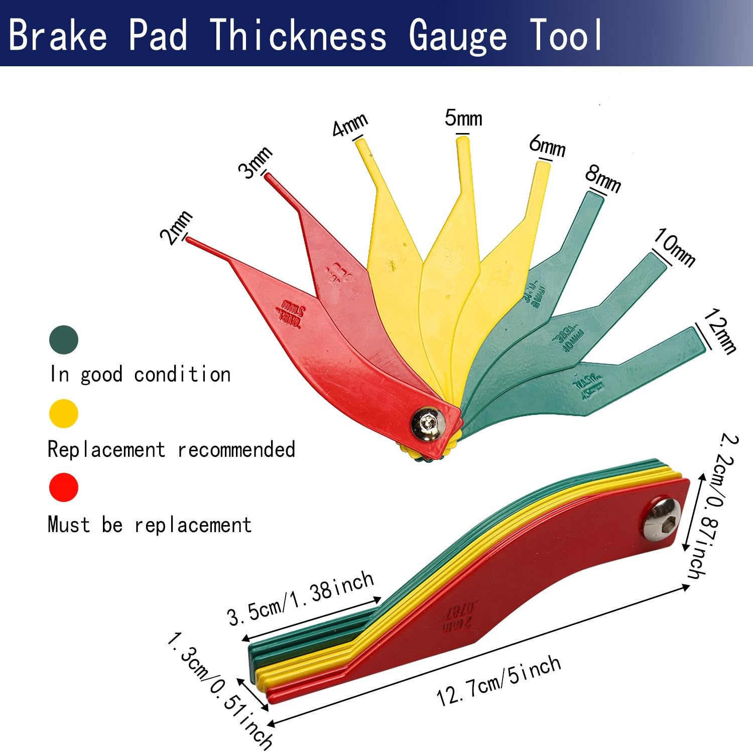 2 Pack Brake Lining Thickness Gauge, Automotive Brake Pad Measuring Tool 8in1…