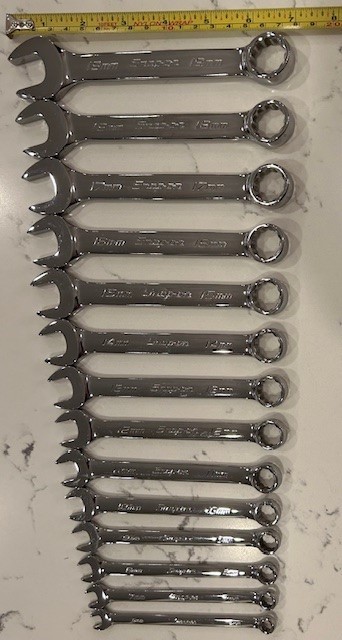 REDUCED! Snap On 14 pc 12-Pt Metric Flank Drive Short Combo Wrench Set (6–19 mm)