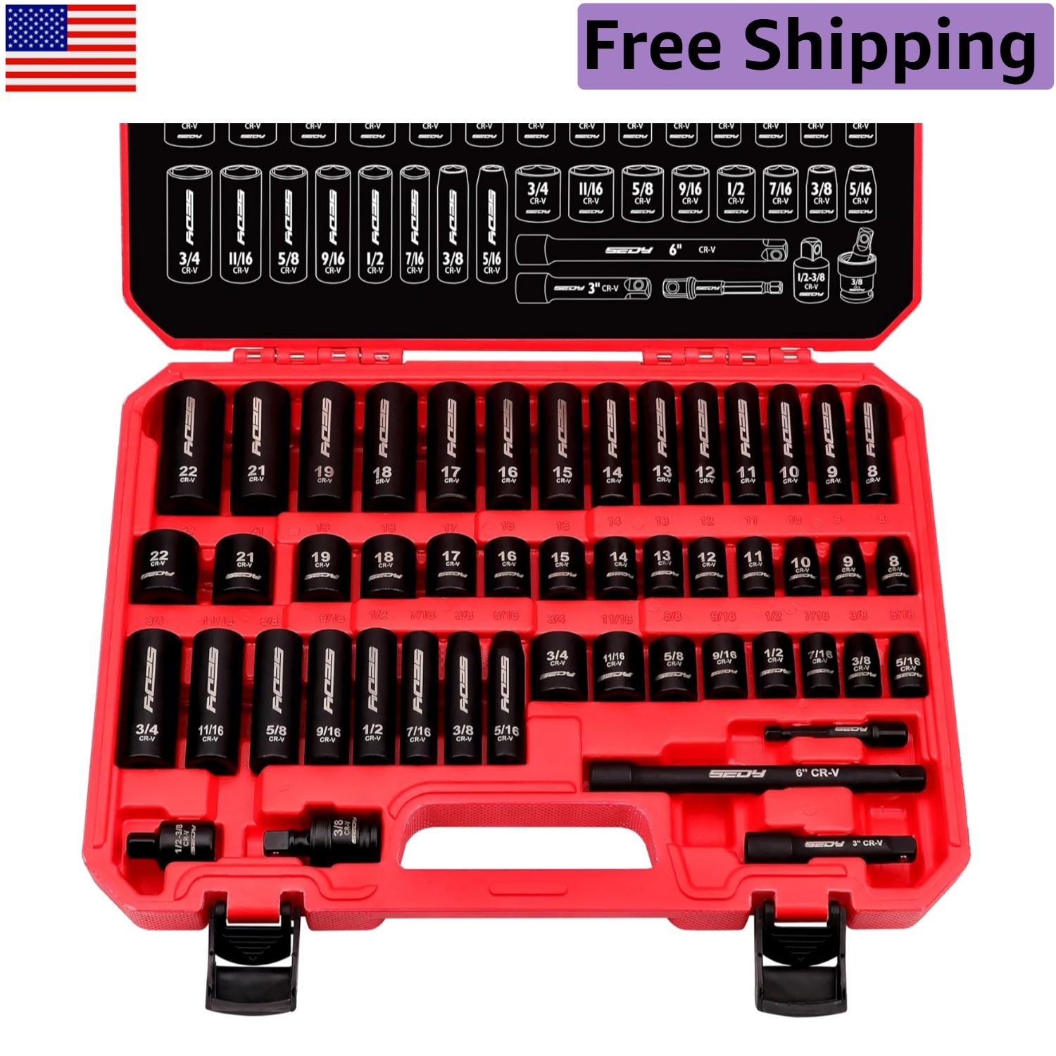 Complete 3/8” Drive Impact Socket Set: 49-Piece SAE & Metric Set for Durability
