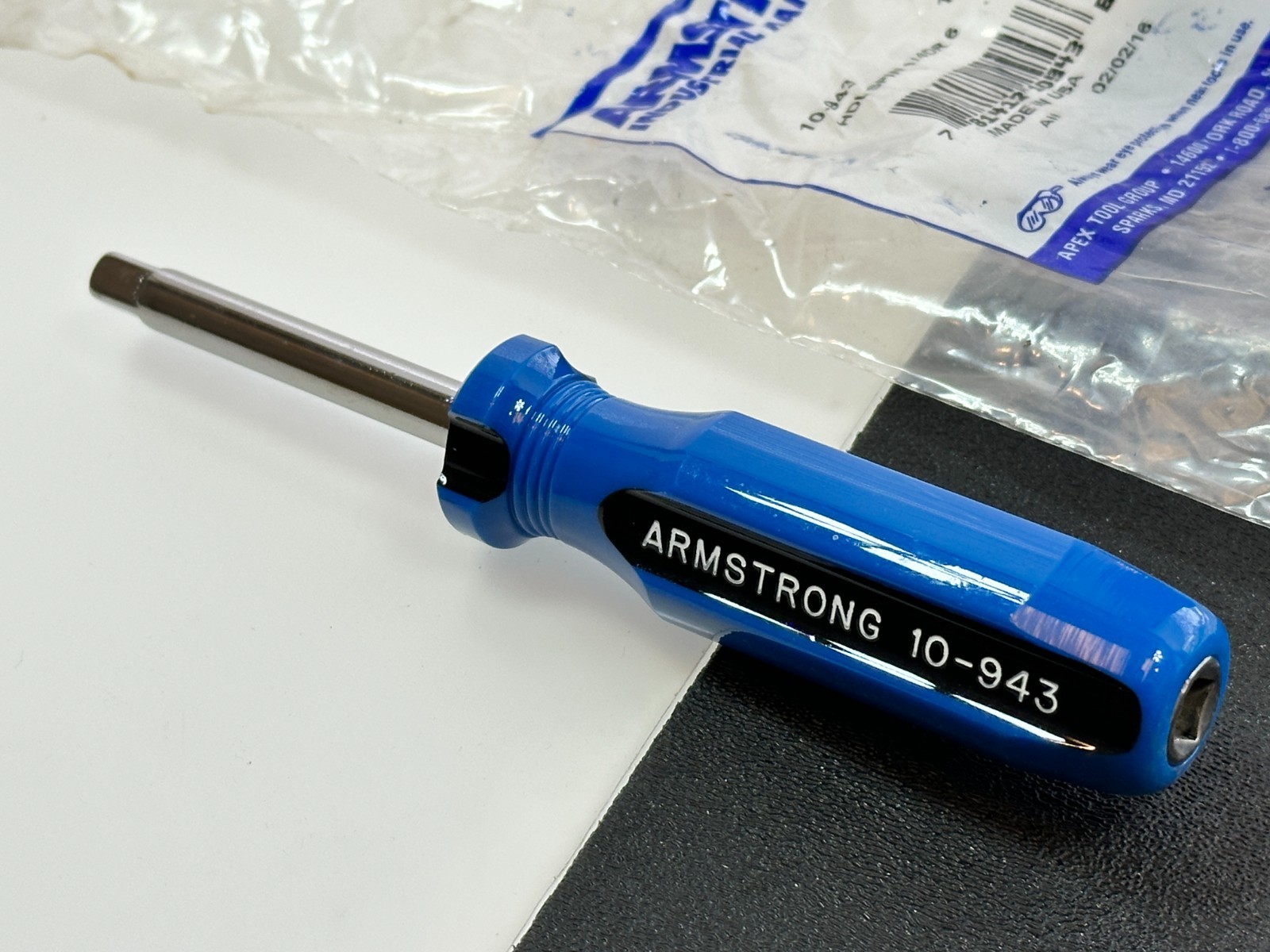 NOS Armstrong Tools USA 10-943 1/4” Drive Spinner Extension Handle, Blue/Black